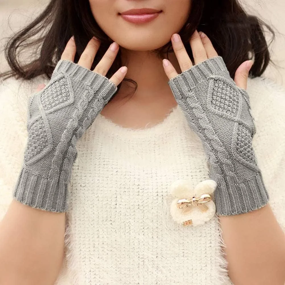 دستکش های بدون انگشت KASTWAVE طرح اسکلت، دستکش های بافتنی گرم زمستانی زنانه بدون انگشت با سوراخ انگشت شست، گرم کننده دست برای زنان