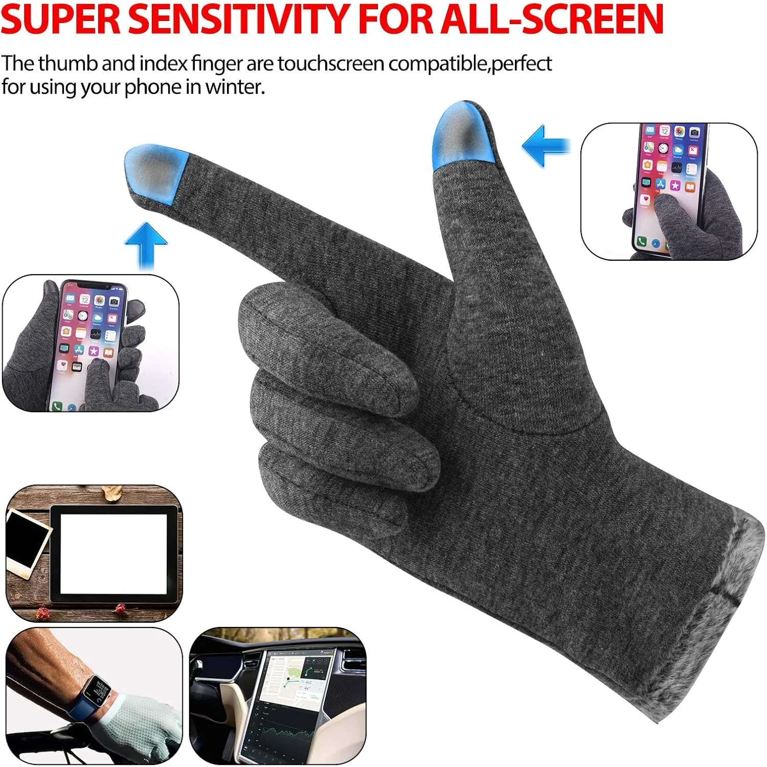 دستکش زمستانی زنانه KASTWAVE، دستکش های گرم صفحه لمسی، دستکش های ضد باد برای استفاده زمستانی دخترانه، پشم گوسفند آستر دار، دستکش های گرم ضخیم، هدیه