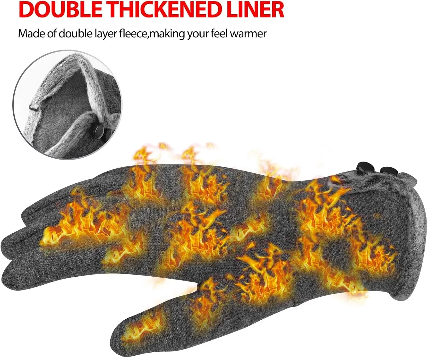 دستکش زمستانی زنانه KASTWAVE، دستکش های گرم صفحه لمسی، دستکش های ضد باد برای استفاده زمستانی دخترانه، پشم گوسفند آستر دار، دستکش های گرم ضخیم، هدیه