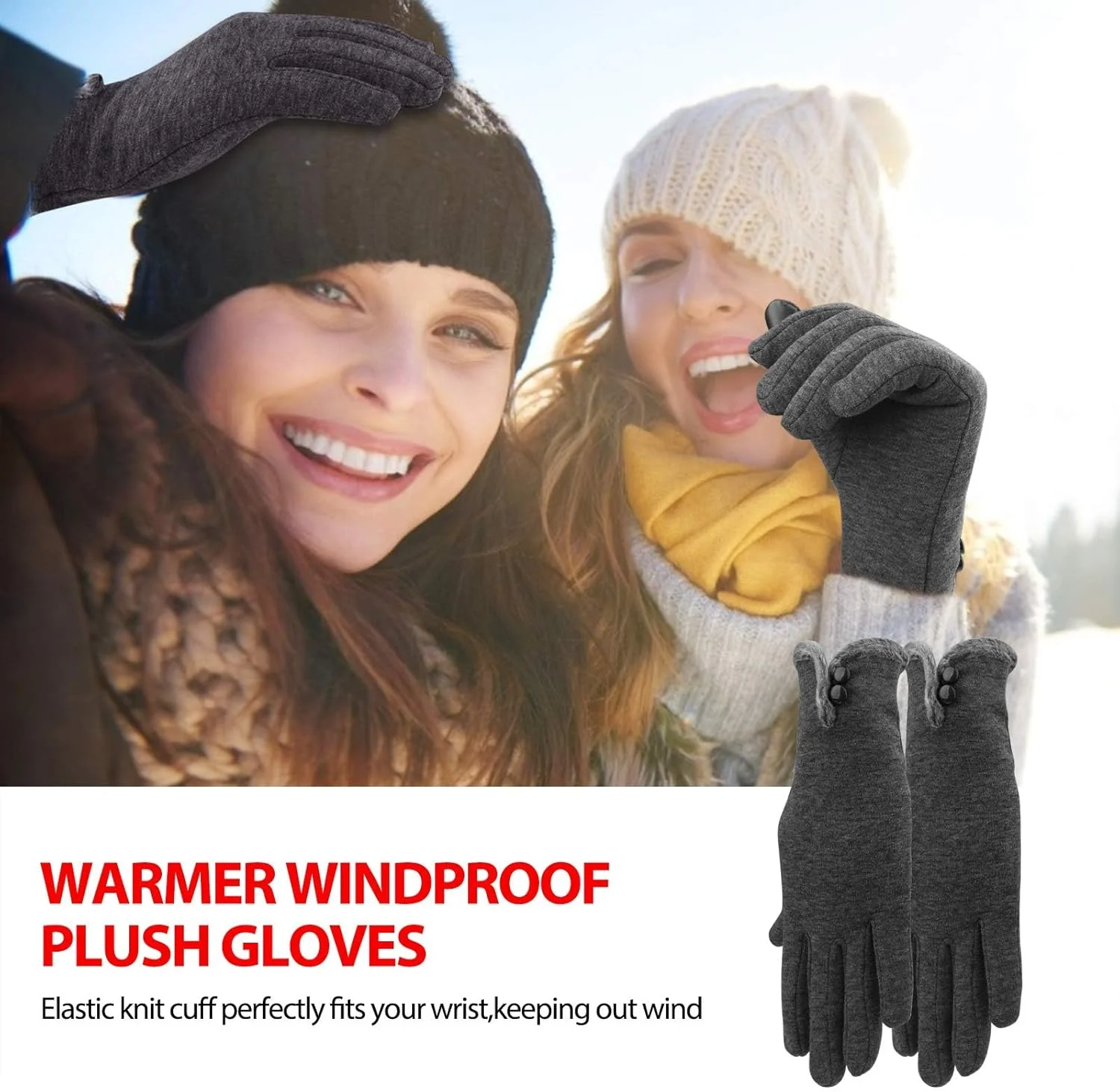 دستکش زمستانی زنانه KASTWAVE، دستکش های گرم صفحه لمسی، دستکش های ضد باد برای استفاده زمستانی دخترانه، پشم گوسفند آستر دار، دستکش های گرم ضخیم، هدیه