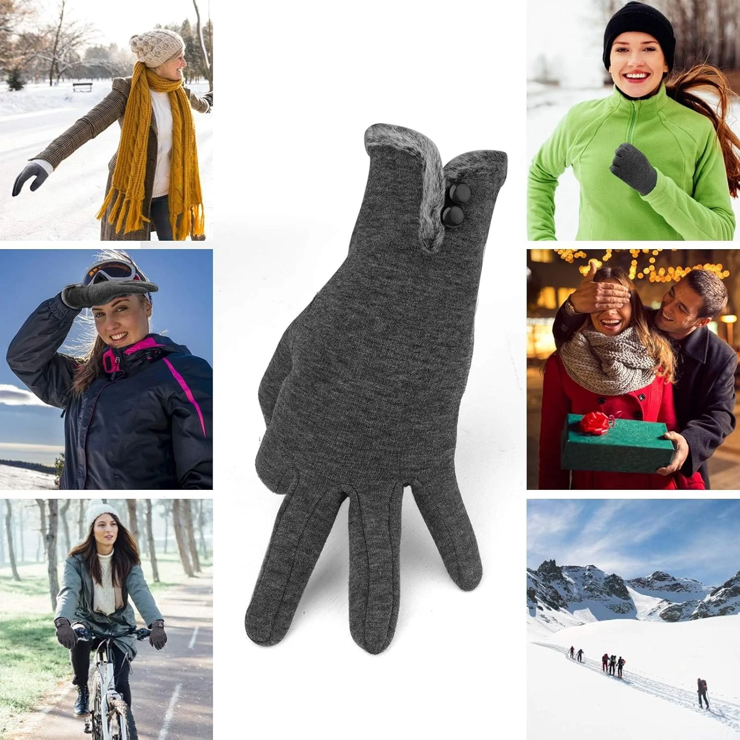 دستکش زمستانی زنانه KASTWAVE، دستکش های گرم صفحه لمسی، دستکش های ضد باد برای استفاده زمستانی دخترانه، پشم گوسفند آستر دار، دستکش های گرم ضخیم، هدیه