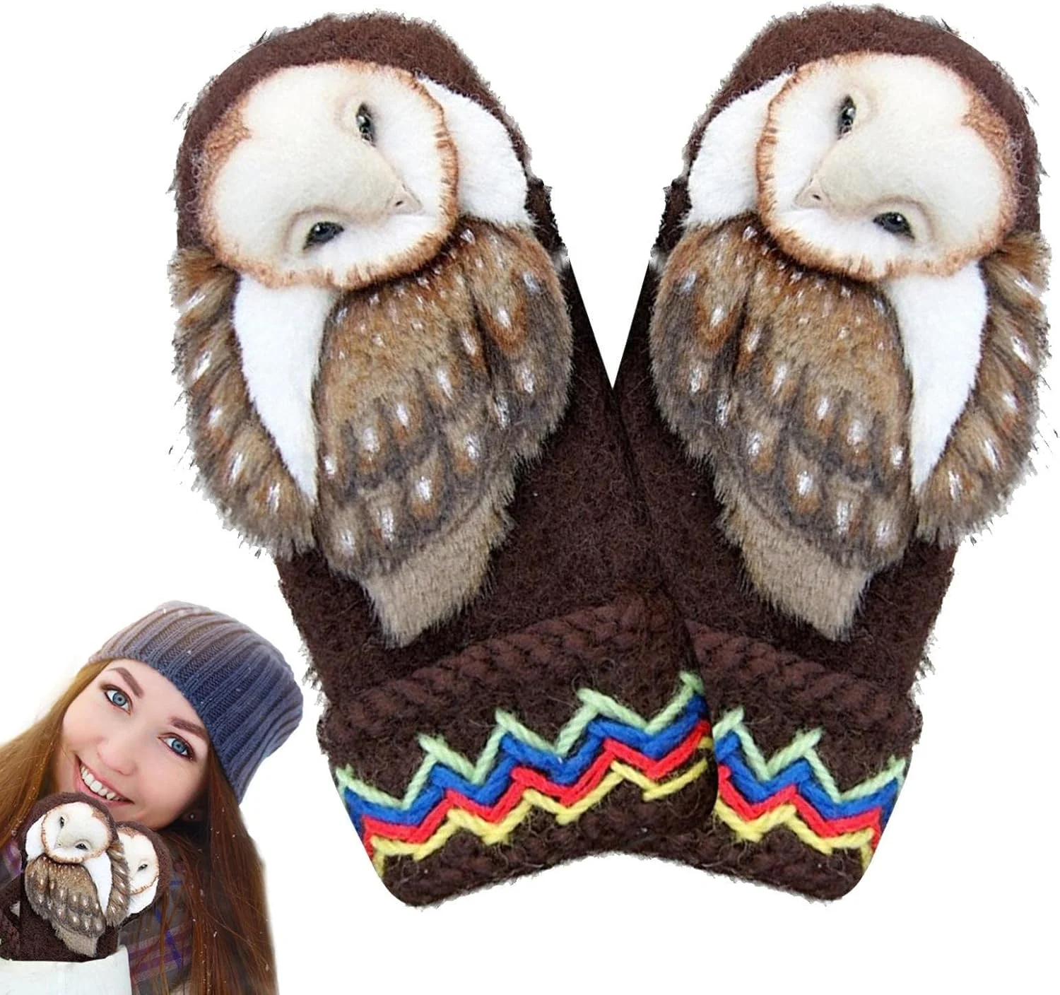 دستکش های بافتنی پشمی نوردیک با طرح جغد، دستکش اسکی و برف، دستکش پشمی، گرم کننده دست در هوای سرد، دستکش های زمستانی خزدار جغدی زنانه، قهوه ای دستکش های بافتنی پشمی نوردیک با طرح جغد، دستکش اسکی و برف، دستکش پشمی، گرم کننده دست در هوای سرد، دستکش های زمستانی خزدار جغدی زنانه، قهوه ای