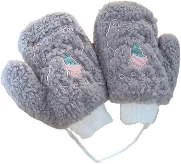 LUBOSE Women's winter mittens, warm velvet lined mittens, cold weather women's mittens, cartoon mittens, autumn and winter outdoor warm and cold-proof printed mittens