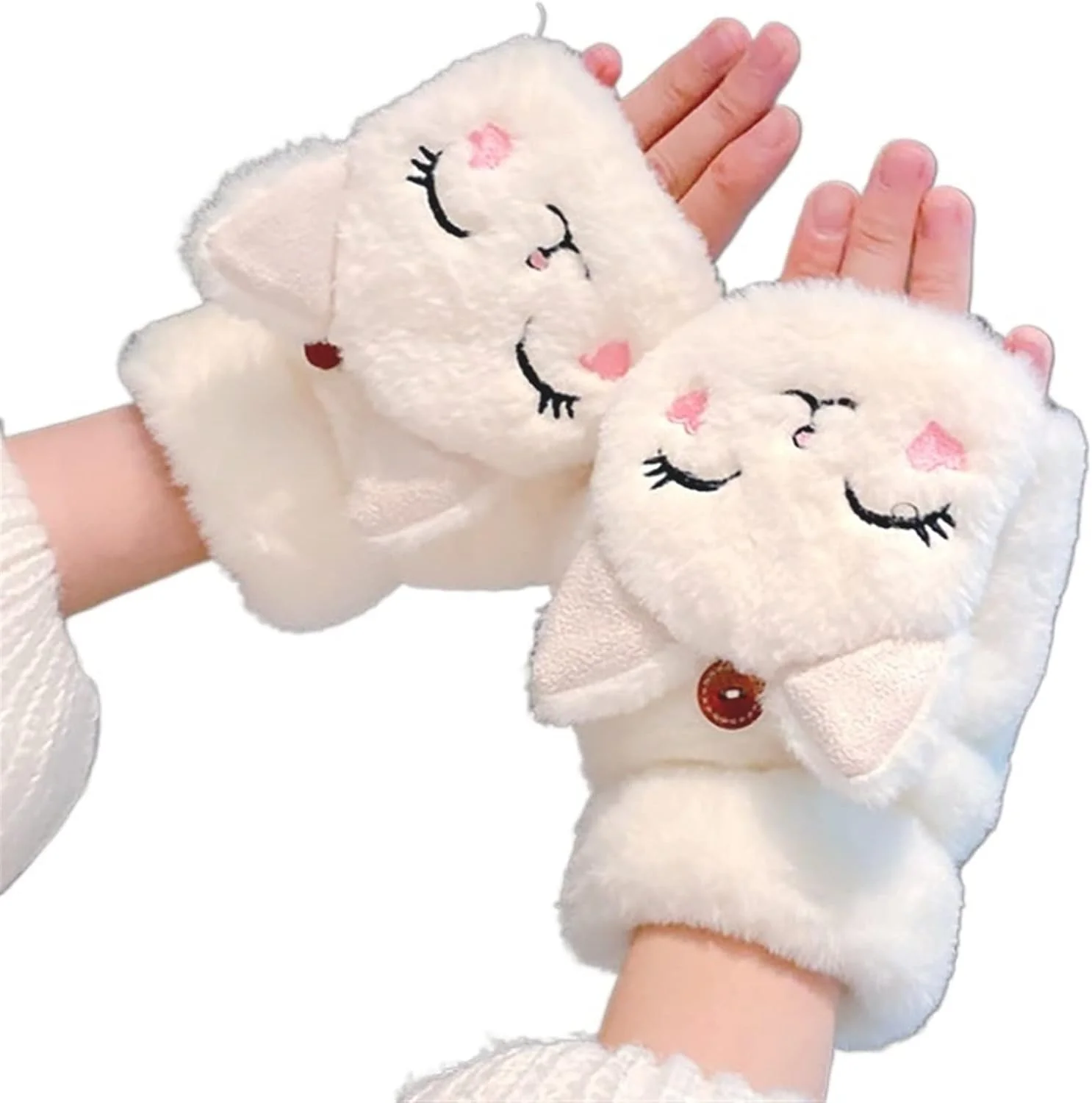 IXIETY دستکش زمستانی زنانه دخترانه با گوش های حیوانی، دستکش بدون انگشت پشمی گرم و ضخیم