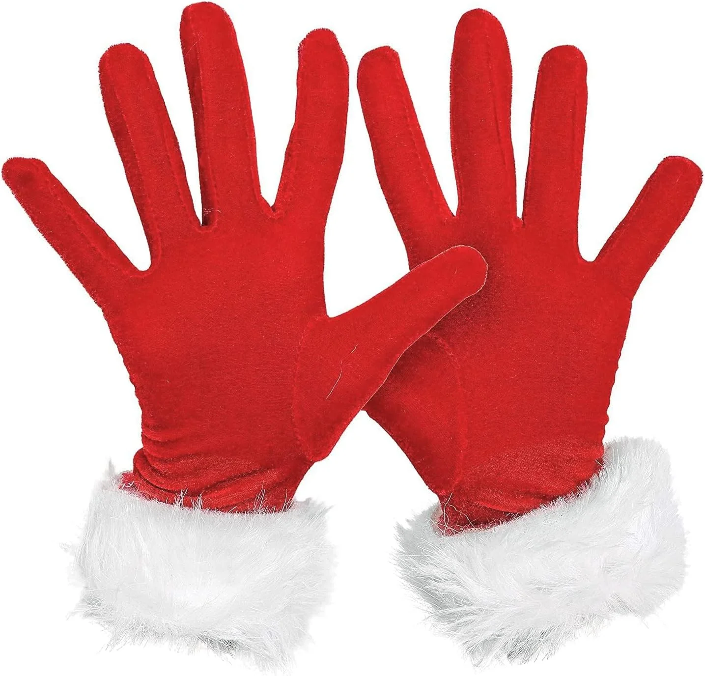 دستکش های کریسمس زنانه و دخترانه TINAYAUE Miss Santa، مخملی کشسان، قرمز، با سرآستین خزدار سفید، دستکش های زمستانی گرم با انگشتان کامل، لوازم جانبی لباس فانتزی مهمانی تولد، قرمز، سایزFree