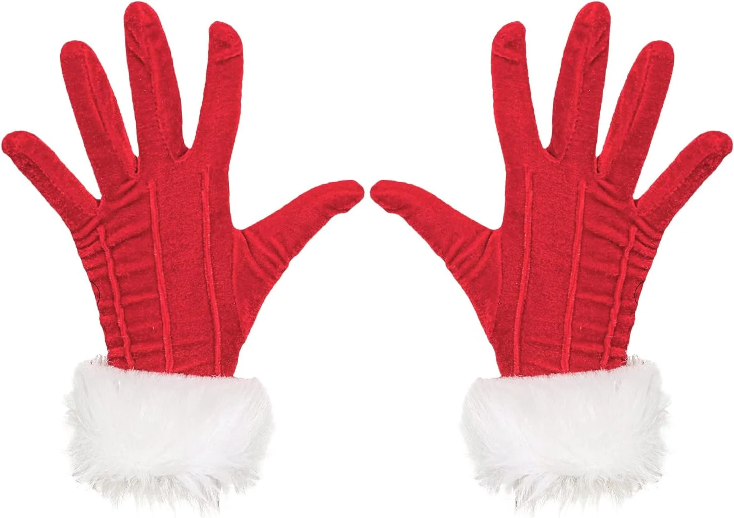 دستکش های کریسمس زنانه و دخترانه TINAYAUE Miss Santa، مخملی کشسان، قرمز، با سرآستین خزدار سفید، دستکش های زمستانی گرم با انگشتان کامل، لوازم جانبی لباس فانتزی مهمانی تولد، قرمز، سایزFree
