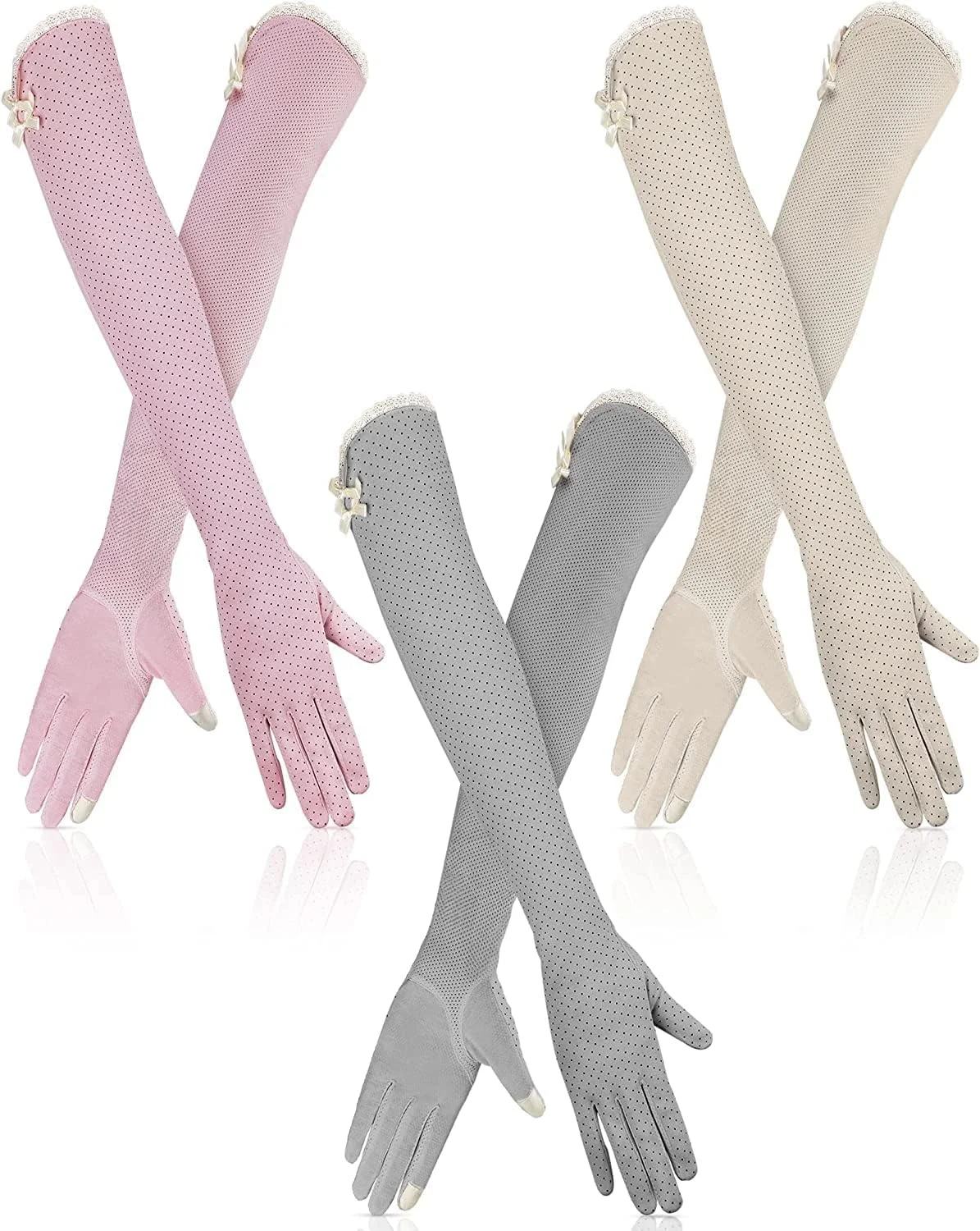 دستکش های بلند ضد آفتاب SYOSI زنانه، دستکش رانندگی ضد آفتاب، ضد لغزش، تمام انگشتی، محافظ بازو در برابر آفتاب برای ورزش های فضای باز، 3 جفت، M