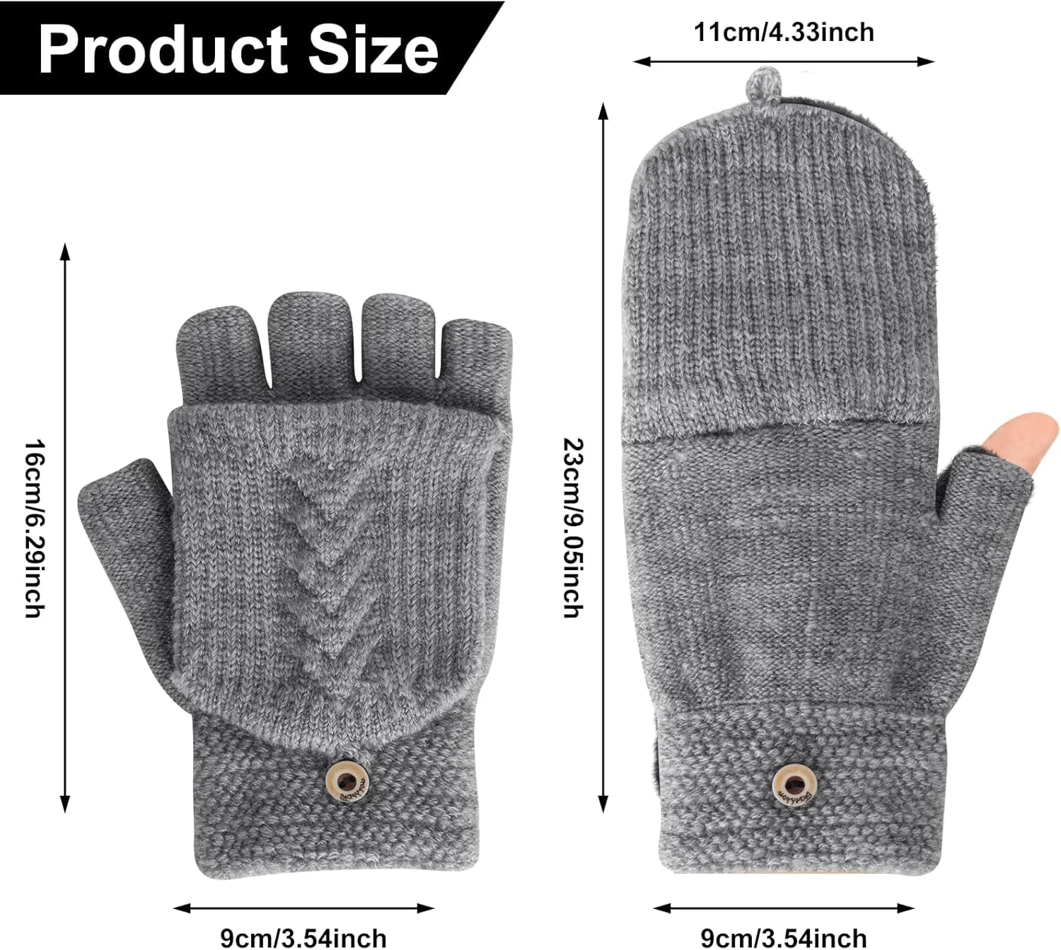 دستکش زمستانی زنانه تزویق، بسته 2 عددی، دستکش های بافتنی گرم و بدون انگشت تبدیل شونده با پوشش دستکش، مشکی خاکستری، سایز واحد، هدیه برای زنان دستکش زمستانی زنانه تزویق، بسته 2 عددی، دستکش های بافتنی گرم و بدون انگشت تبدیل شونده با پوشش دستکش، مشکی خاکستری، سایز واحد، هدیه برای زنان
