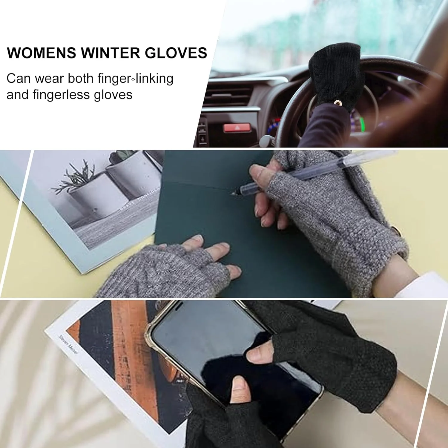 دستکش زمستانی زنانه تزویق، بسته 2 عددی، دستکش های بافتنی گرم و بدون انگشت تبدیل شونده با پوشش دستکش، مشکی خاکستری، سایز واحد، هدیه برای زنان دستکش زمستانی زنانه تزویق، بسته 2 عددی، دستکش های بافتنی گرم و بدون انگشت تبدیل شونده با پوشش دستکش، مشکی خاکستری، سایز واحد، هدیه برای زنان