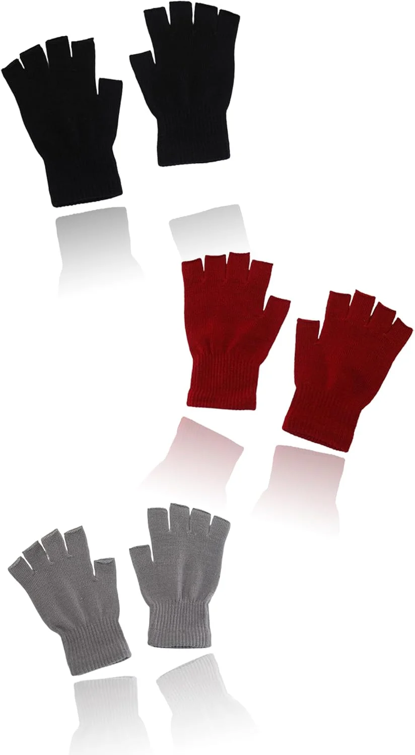 ست سه تایی دستکش بدون انگشت سوییت سون - دستکش های بافتنی کشی نیم انگشتی، اکسسوری زمستانی унисекс