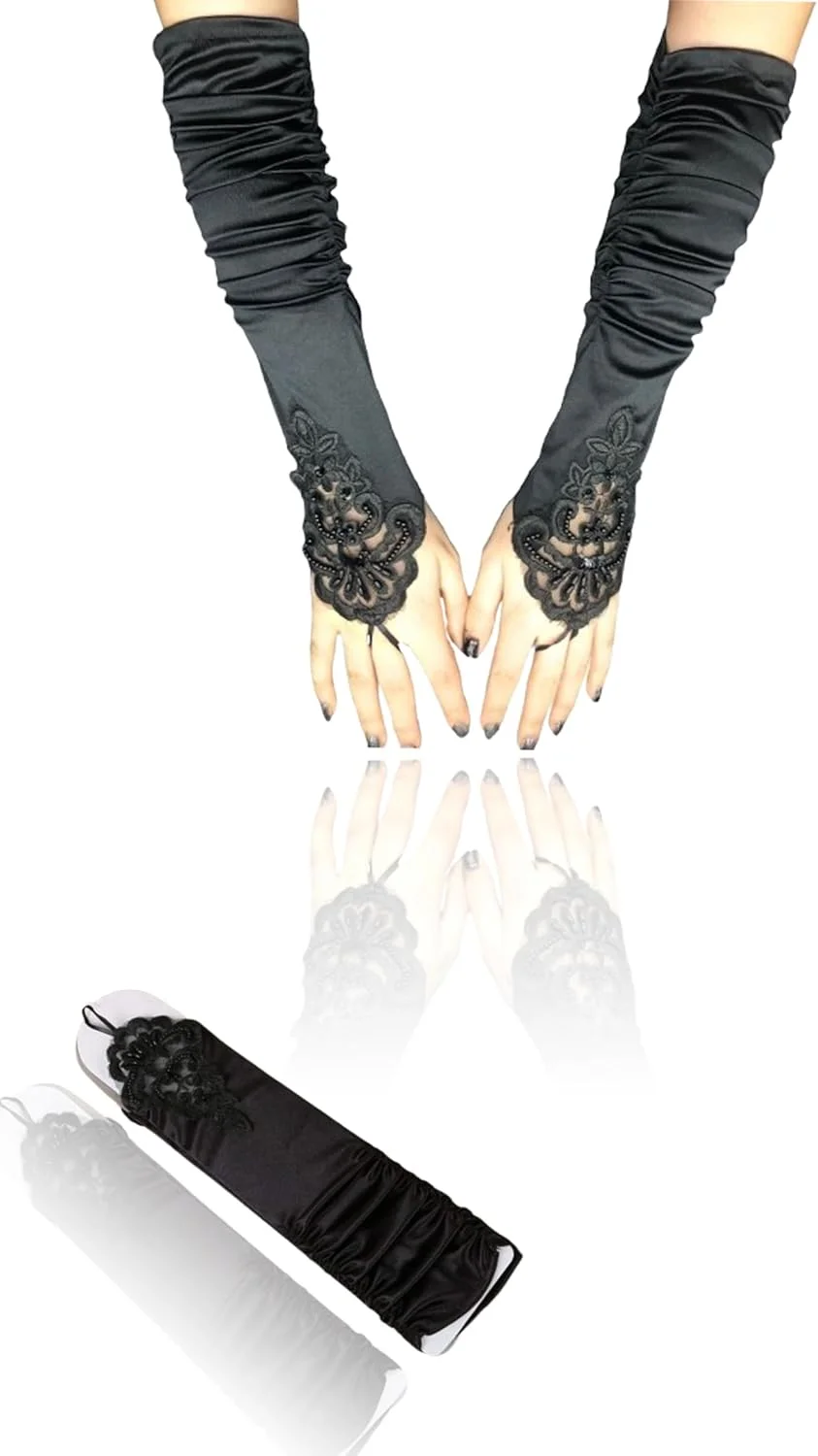 دستکش های اپرا Sweet seven Vintage Glamour: اکسسوری لباس فِلَپِر دهه 20، ظرافت بدون انگشت، طول آرنج ساتن کلاسیک برای زنان