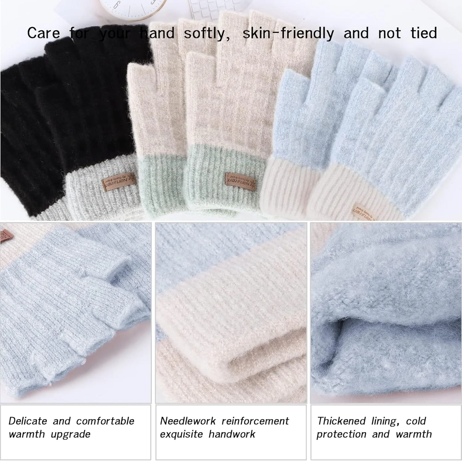 دستکش های بدون انگشت زنانه گرم - دستکش های حرارتی زمستانی بافتنی نرم نیم انگشتی برای تایپ، کار، رانندگی در هوای سرد دستکش های بدون انگشت زنانه گرم - دستکش های حرارتی زمستانی بافتنی نرم نیم انگشتی برای تایپ، کار، رانندگی در هوای سرد