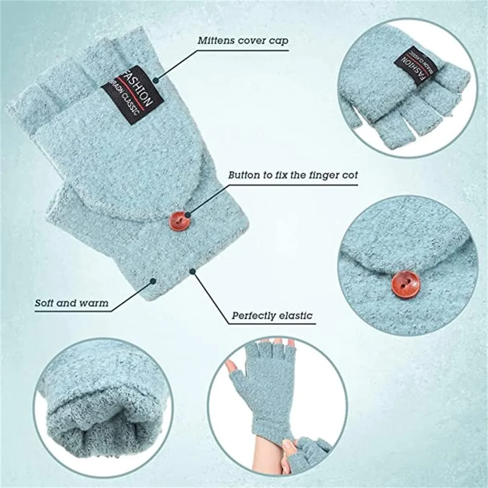 دستکش های زمستانی زنانه با قابلیت لمس صفحه نمایش، دستکش های بافتنی پشمی گرم با سرآستین کشی برای استفاده در زمستان