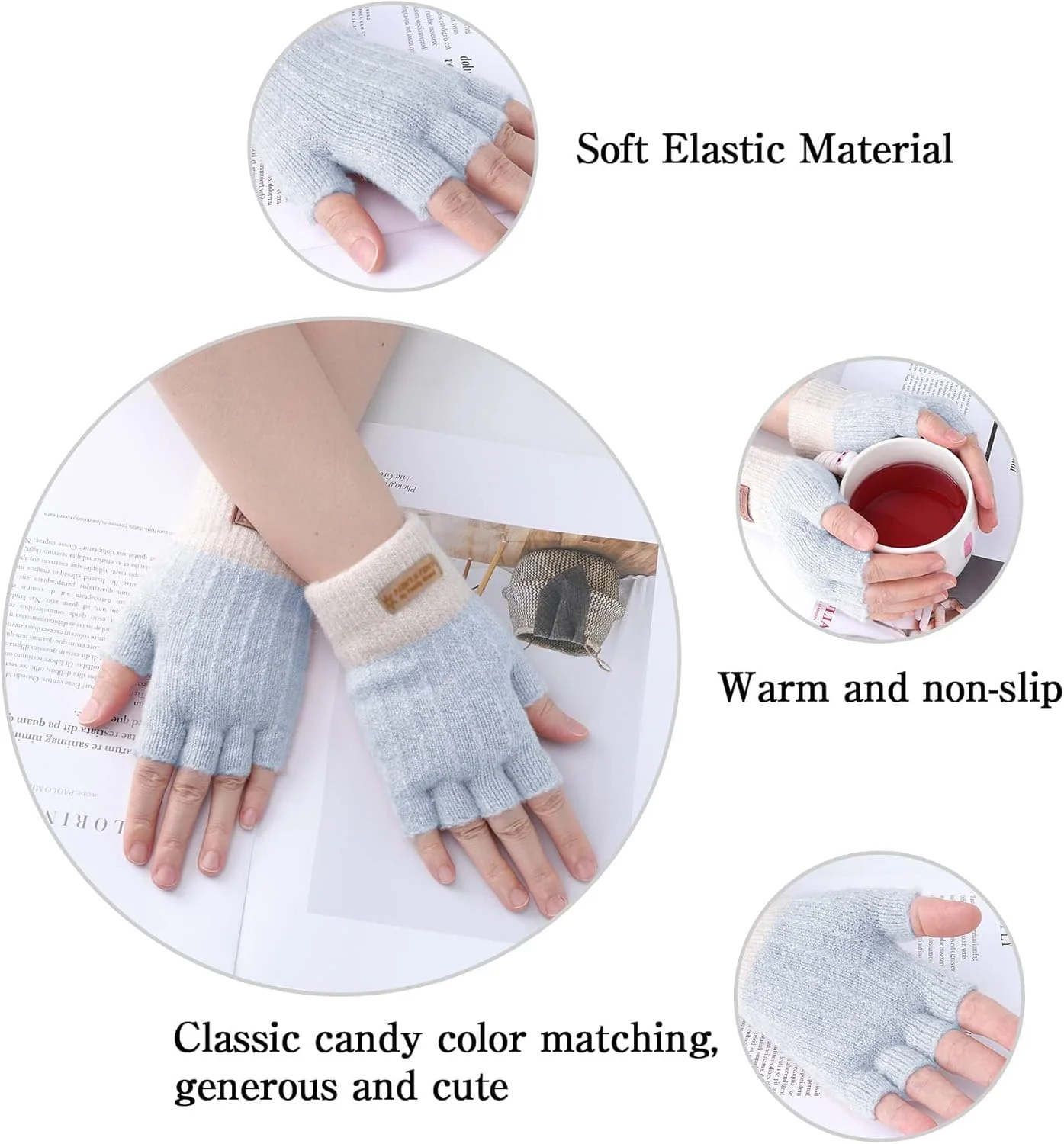دستکش های بدون انگشت زنانه گرم - دستکش های حرارتی زمستانی بافتنی نرم نیم انگشتی برای تایپ، کار، رانندگی در هوای سرد دستکش های بدون انگشت زنانه گرم - دستکش های حرارتی زمستانی بافتنی نرم نیم انگشتی برای تایپ، کار، رانندگی در هوای سرد