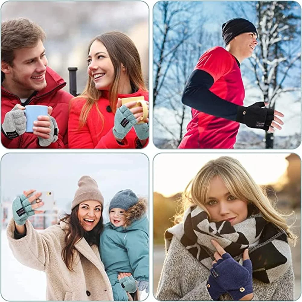 دستکش های زمستانی زنانه با قابلیت لمس صفحه نمایش، دستکش های بافتنی پشمی گرم با سرآستین کشی برای استفاده در زمستان