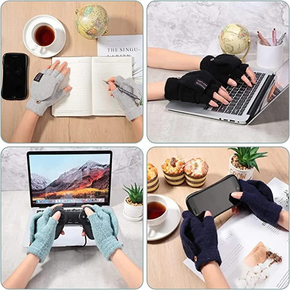 دستکش های زمستانی زنانه با قابلیت لمس صفحه نمایش، دستکش های بافتنی پشمی گرم با سرآستین کشی برای استفاده در زمستان