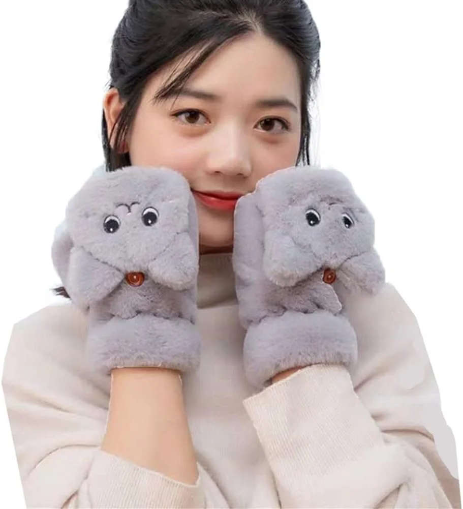 SJTJSPX دستکش زنانه دستکش های حرارتی زمستانی دستکش های صفحه لمسی دستکش های تبدیل شونده با پوشش دستکش های نیمه انگشتی دستکش های بدون انگشت دستکش های گربه ای زیبا دستکش های کارتونی کاوایی برای خانم ها و بچه ها