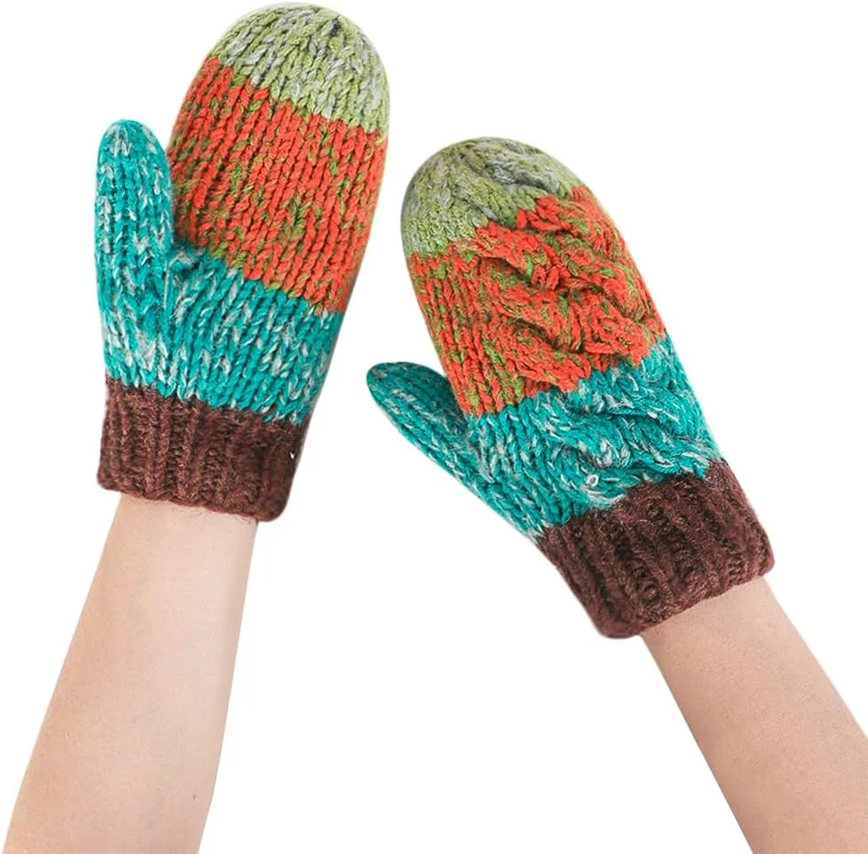دستکش زمستانی زنانه بافتنی دستکش های آستر دار مخملی دستکش های بافتنی ضخیم با طناب دستکش های حرارتی دستکش های ضد باد زنانه با دستکش های منگوله دار مناسب دوچرخه سواری و اسکی