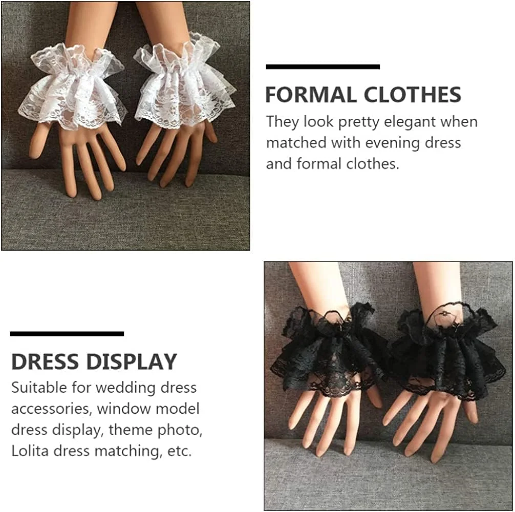 NALACAL 2 جفت دستکش توری آستین دار زنانه - دستبند مچی سفید، دستکش ضد آفتاب استیم پانک، دستکش کوتاه عروس