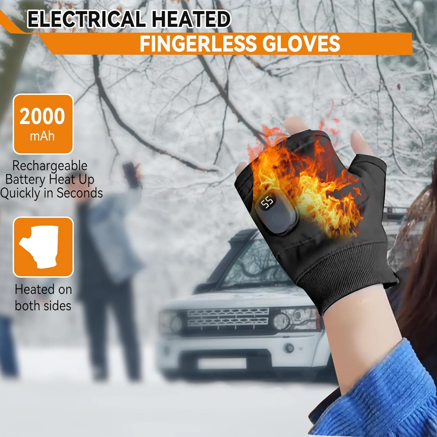 دستکش های بدون انگشت گرم شونده شارژی NALACAL، دستکش کار زمستانی مردانه و زنانه، 3 سطح حرارت، سازگار با صفحه لمسی، مناسب برای فعالیت های هوای سرد