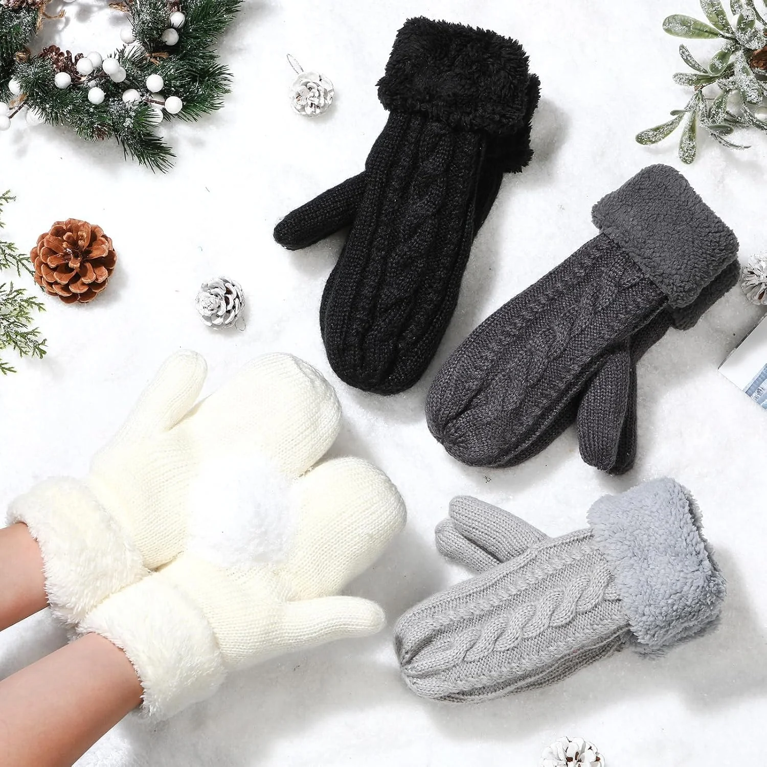 NALACAL Winter Warm Mittens for Women, Women Knitted Mittens, Winter Warm Gloves, Cozy Thick Knitted Gloves, Soft Lining Cold Weather Accessories Gifts, for Indoor Outdoor Activities