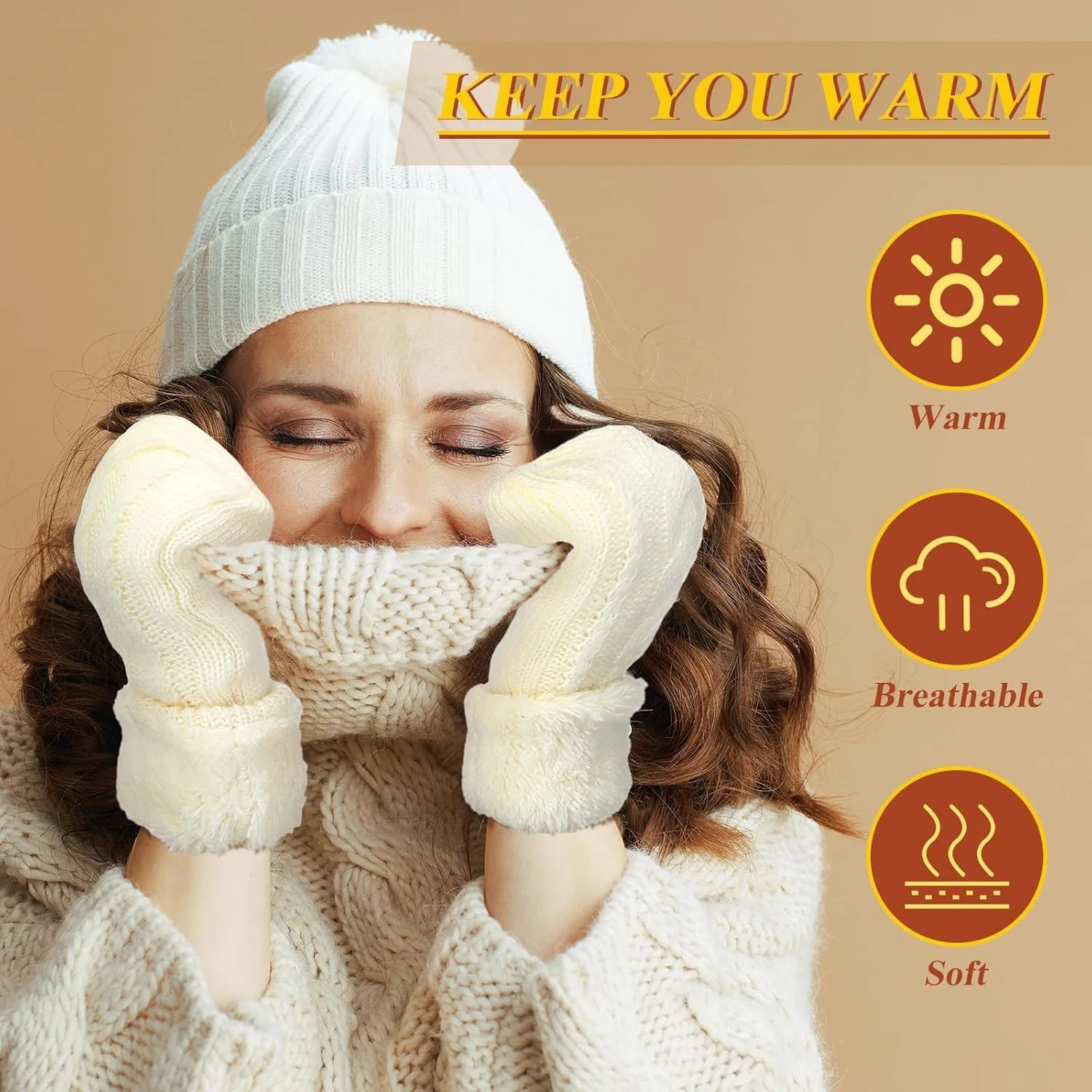 NALACAL Winter Warm Mittens for Women, Women Knitted Mittens, Winter Warm Gloves, Cozy Thick Knitted Gloves, Soft Lining Cold Weather Accessories Gifts, for Indoor Outdoor Activities