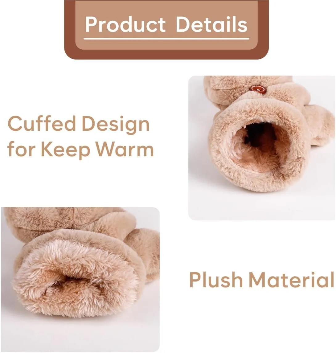 دستکش های خرگوشی نالاکال، دستکش های زمستانی گرم و بامزه حیوانی - دستکش های بدون انگشت خرگوشی تبدیل شونده، دستکش های بدون انگشت زمستانی زنانه، دستکش های ضخیم پولیشی با سرپوش تاشو، برای هوای سرد