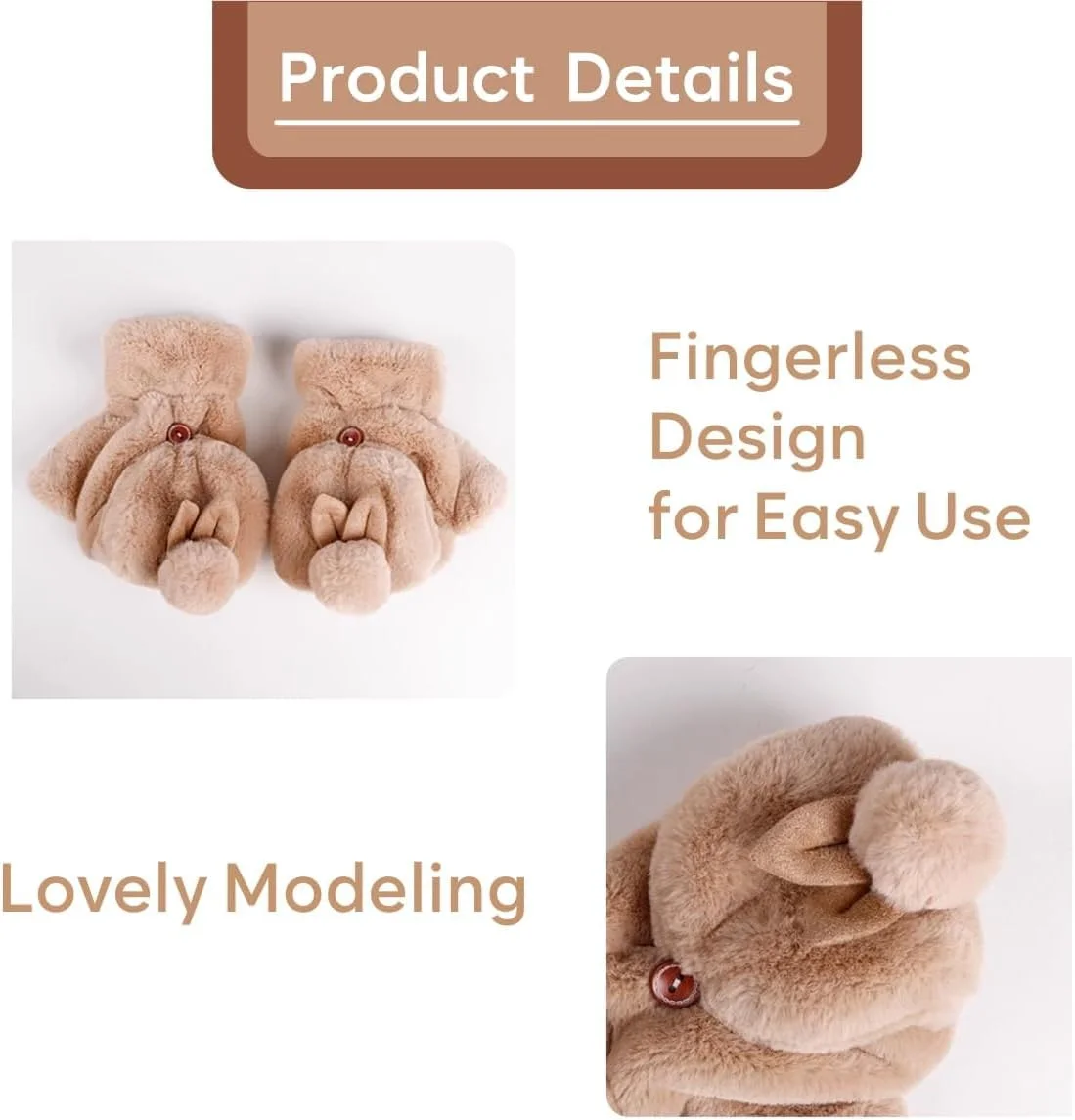 دستکش های خرگوشی نالاکال، دستکش های زمستانی گرم و بامزه حیوانی - دستکش های بدون انگشت خرگوشی تبدیل شونده، دستکش های بدون انگشت زمستانی زنانه، دستکش های ضخیم پولیشی با سرپوش تاشو، برای هوای سرد