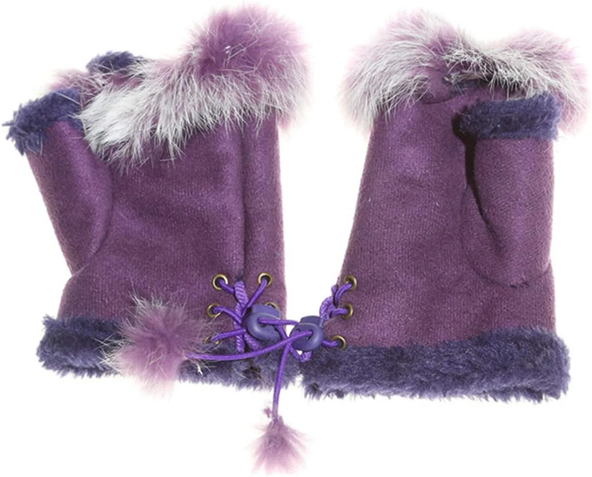 ZALING Beautiful Winter Suede Gloves Faux Rabbit Hair Fingerless Mittens For Women Practical Half Finger Female Mitten