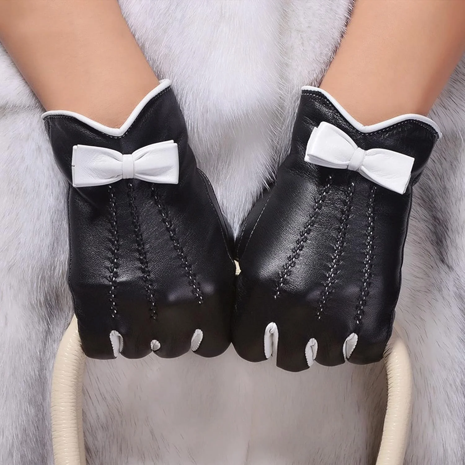 دستکش چرمی زنانه YWLETO مناسب پاییز/زمستان، دستکش های ضخیم و گرم از جنس پوست گوسفند (سایز: ایکس لارج)