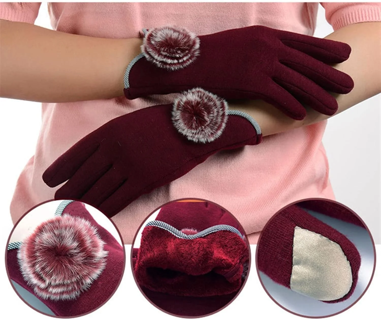 دستکش های مخملی گرم زنانه YWLETO، دستکش های دوچرخه سواری و رانندگی صفحه لمسی زنانه