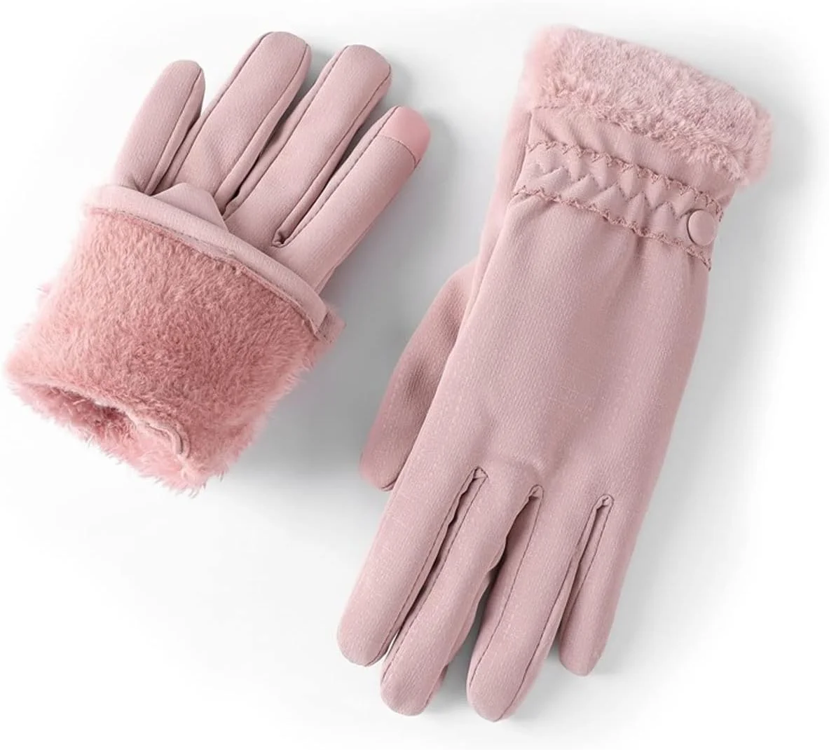 دستکش های دوچرخه سواری زنانه ضد باد زمستانی YWLETO، دارای کرک داخلی، گرم نگهدارنده، ضد لغزش، سازگار با پوست، ضد آب، نرم، مناسب اسکی و ورزش های فضای باز (رنگ: صورتی)