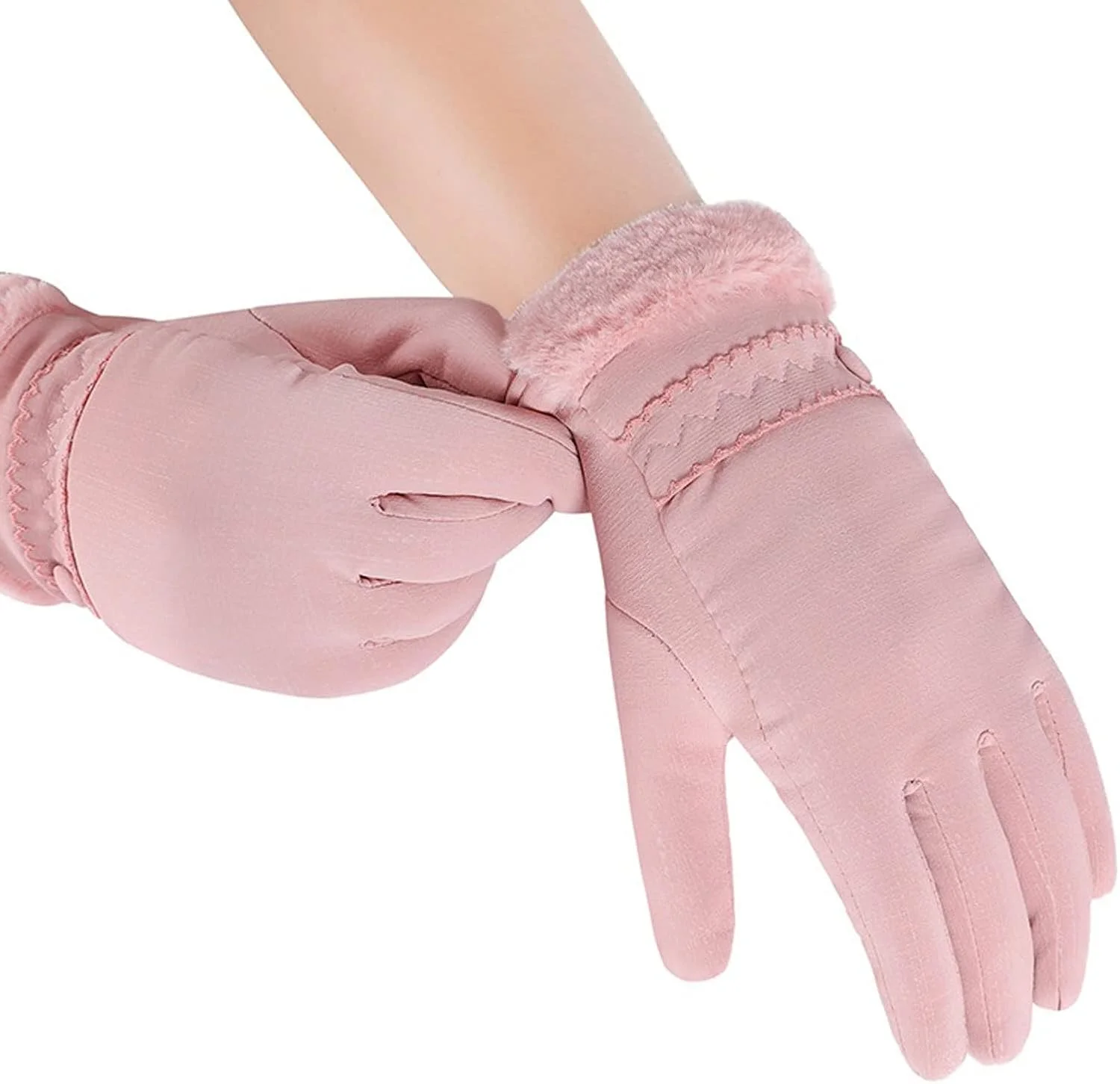 دستکش های دوچرخه سواری زنانه ضد باد زمستانی YWLETO، دارای کرک داخلی، گرم نگهدارنده، ضد لغزش، سازگار با پوست، ضد آب، نرم، مناسب اسکی و ورزش های فضای باز (رنگ: صورتی)