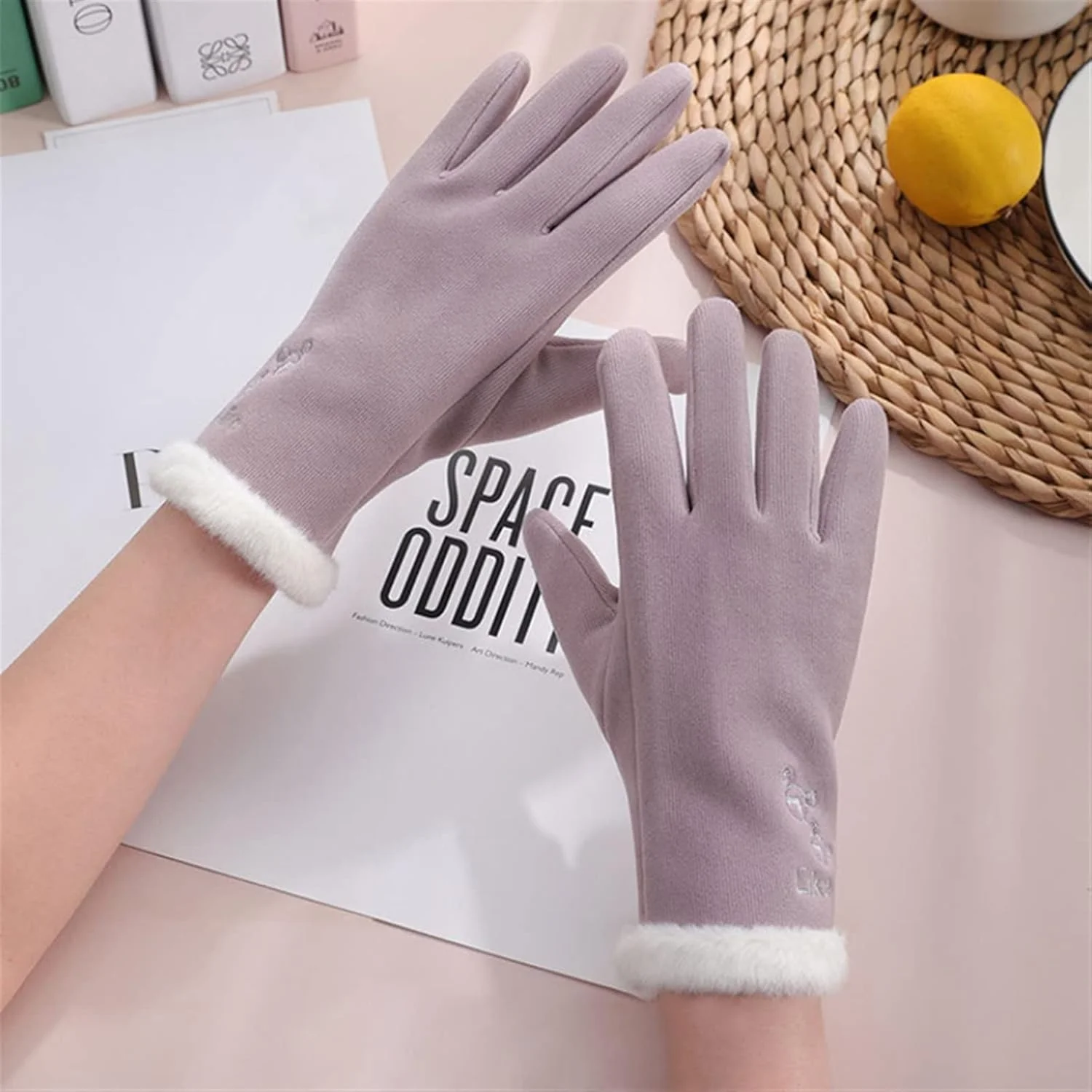 دستکش گرم YWLETO مخملی زنانه زمستانی، دستکش و پاپوش های صفحه لمسی رنگ ثابت برای زنان