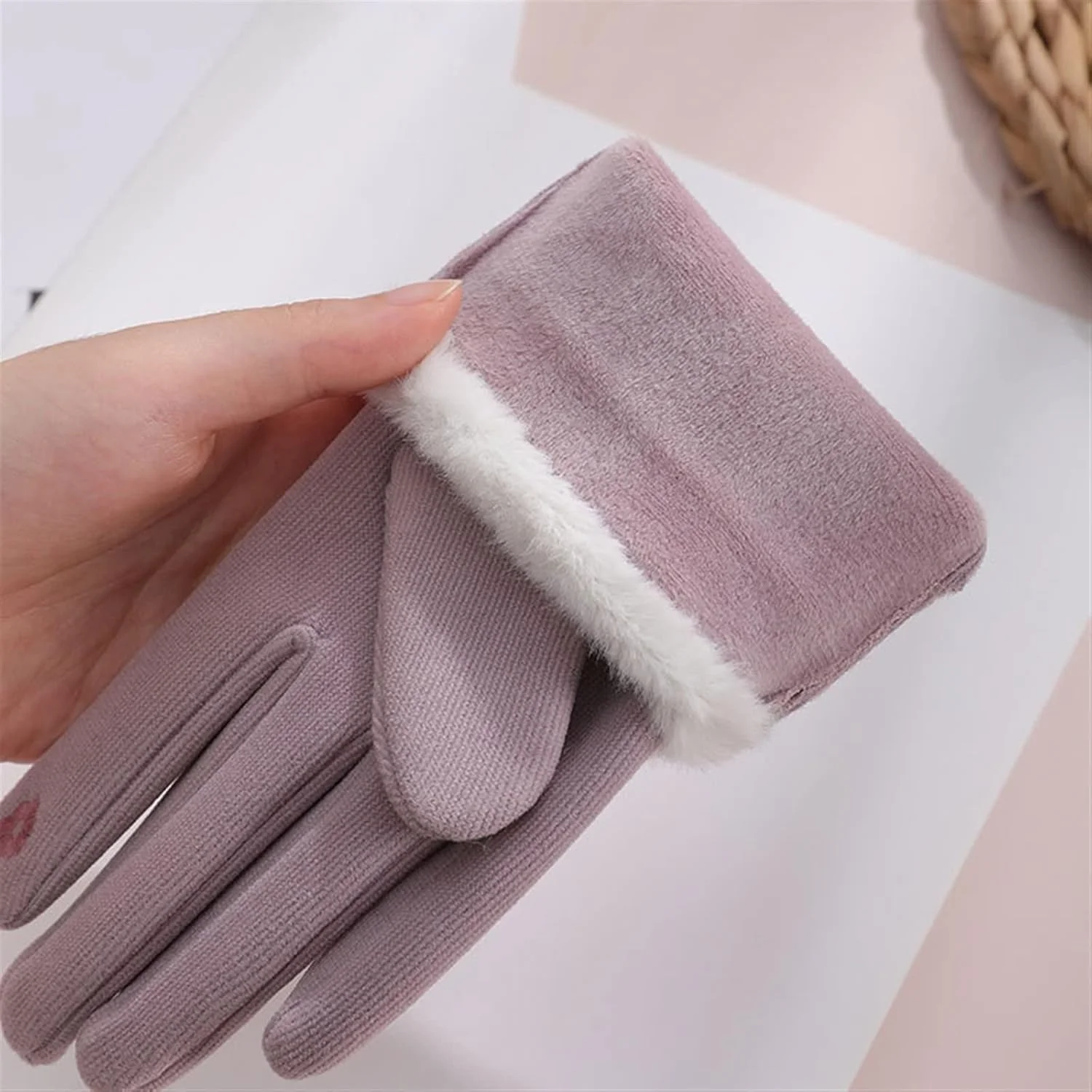 دستکش گرم YWLETO مخملی زنانه زمستانی، دستکش و پاپوش های صفحه لمسی رنگ ثابت برای زنان