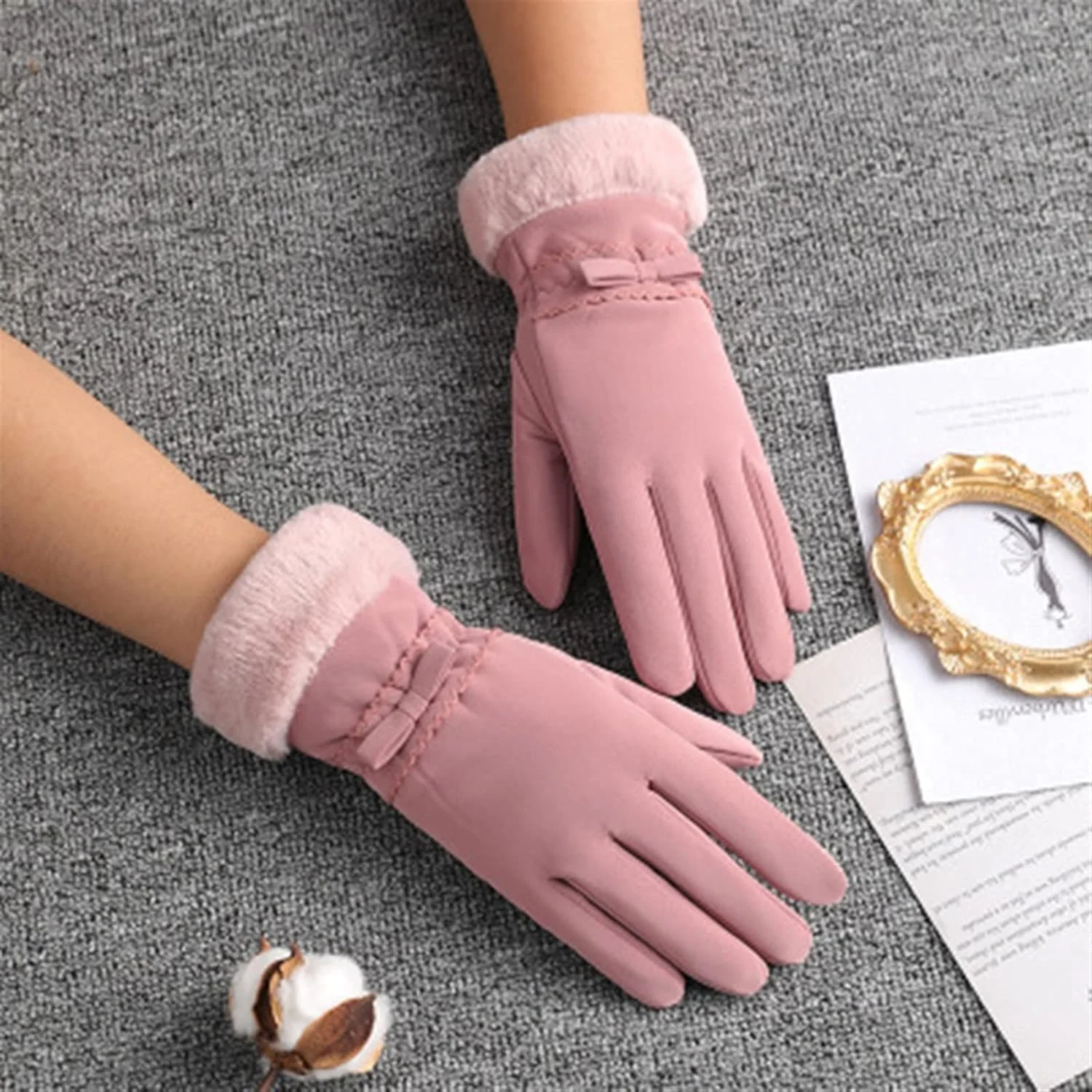 دستکش های گرم زنانه YWLETO برای زمستان، مخملی ضخیم شده در پاییز و زمستان، ضد باد، دانشجویان دختر می توانند هنگام سوار شدن در فضای باز از دستکش های بدون انگشت استفاده کنند