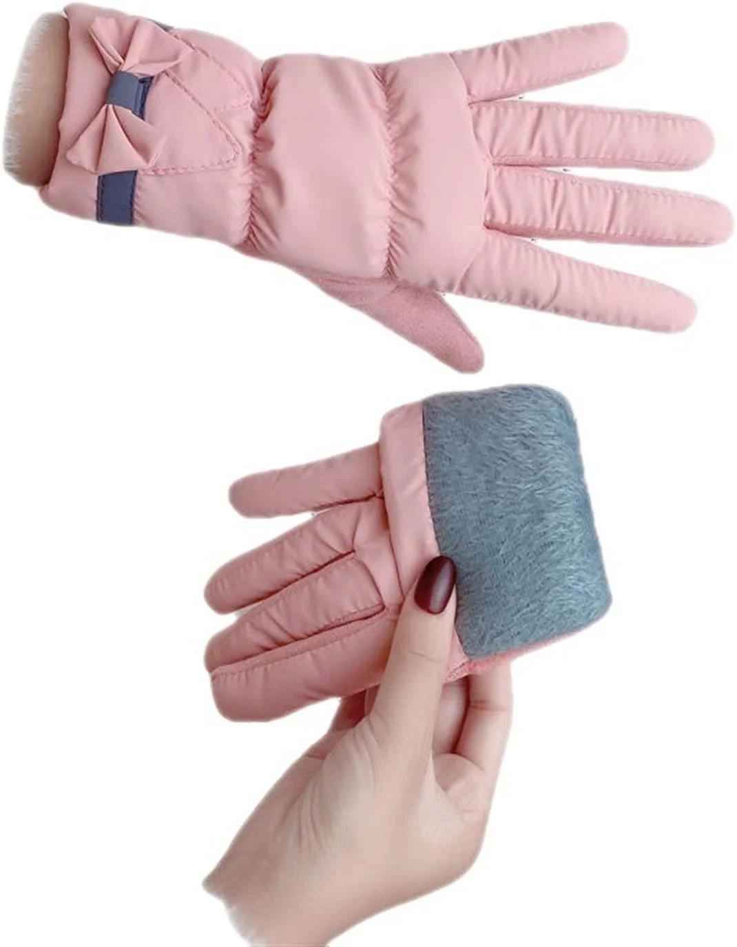 دستکش های YWLETO مناسب زمستان، مخملی ضخیم زنانه، گرم و ضد سرما، دستکش های دوچرخه سواری ضد باد و ضد آب صفحه لمسی دخترانه دوست داشتنی، دستکش های زنانه
