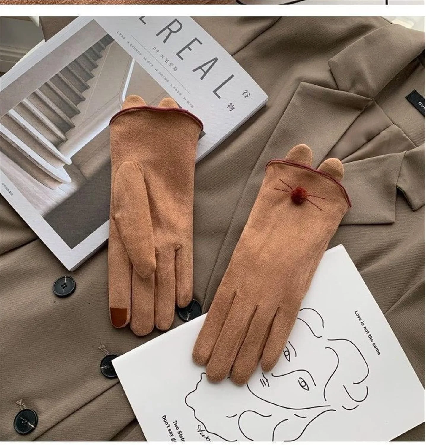 دستکش های زمستانی YWLETO زنانه مخملی ضخیم گرم مناسب رانندگی پاییز و زمستان، پنج انگشتی، قابلیت لمس صفحه نمایش، دستکش زنانه