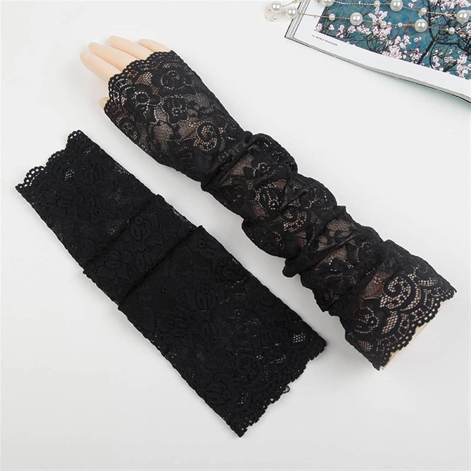 دستکش های ضد آفتاب YWLETO بلند کشی تنفسی مناسب رانندگی دستکش های نیمه انگشتی زنانه مناسب تابستان