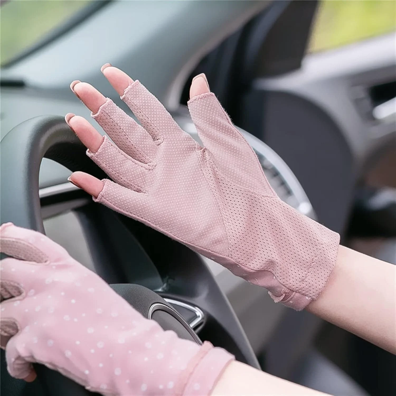 دستکش های ضد آفتاب YWLETO نیم انگشتی مناسب رانندگی بانوان در تابستان، دستکش های فوق العاده نازک دوچرخه سواری با انگشتان باز زنانه