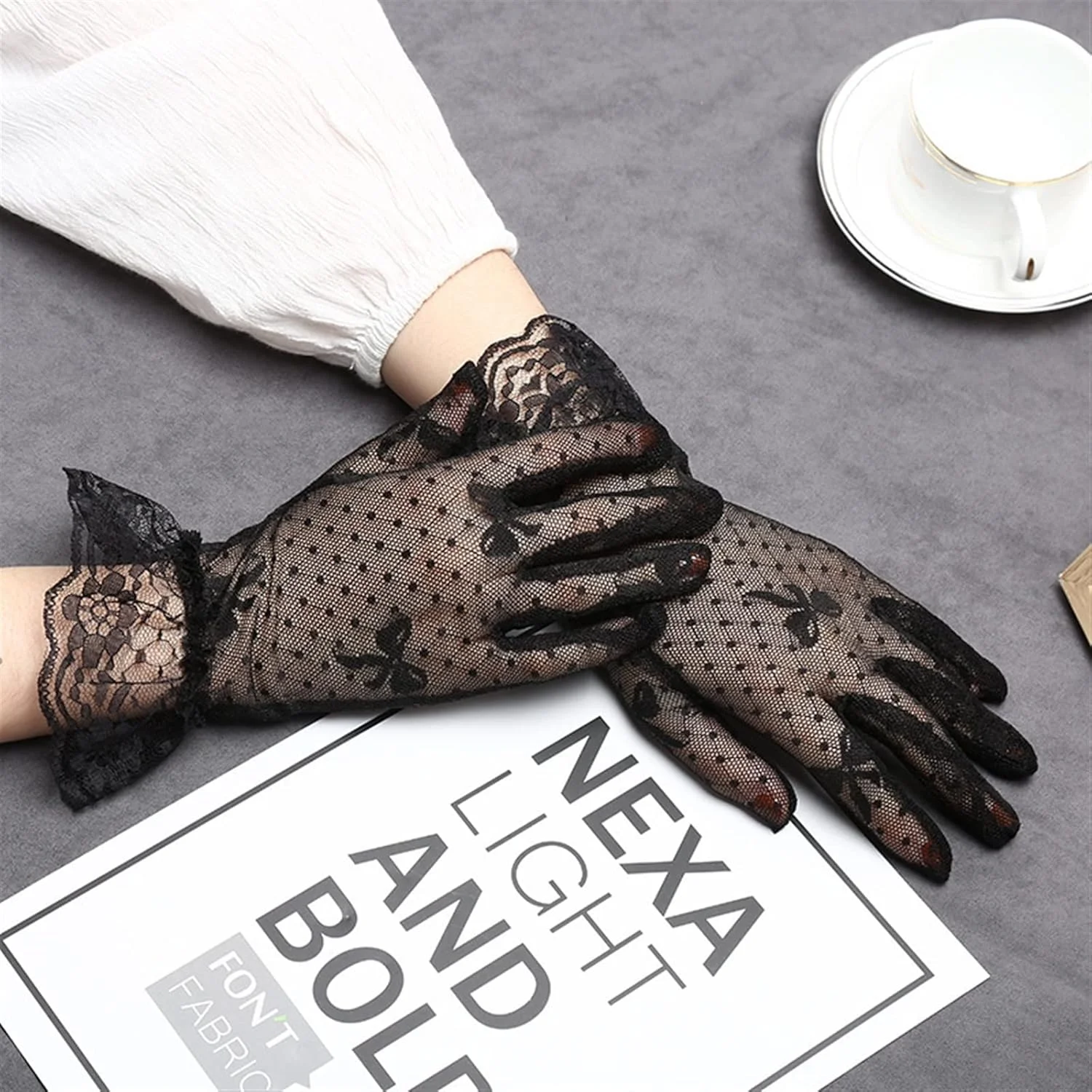 دستکش های توری مشکی زنانه YWLETO مناسب رانندگی در تابستان، با پاپیون دستکش های توری مشکی زنانه YWLETO مناسب رانندگی در تابستان، با پاپیون