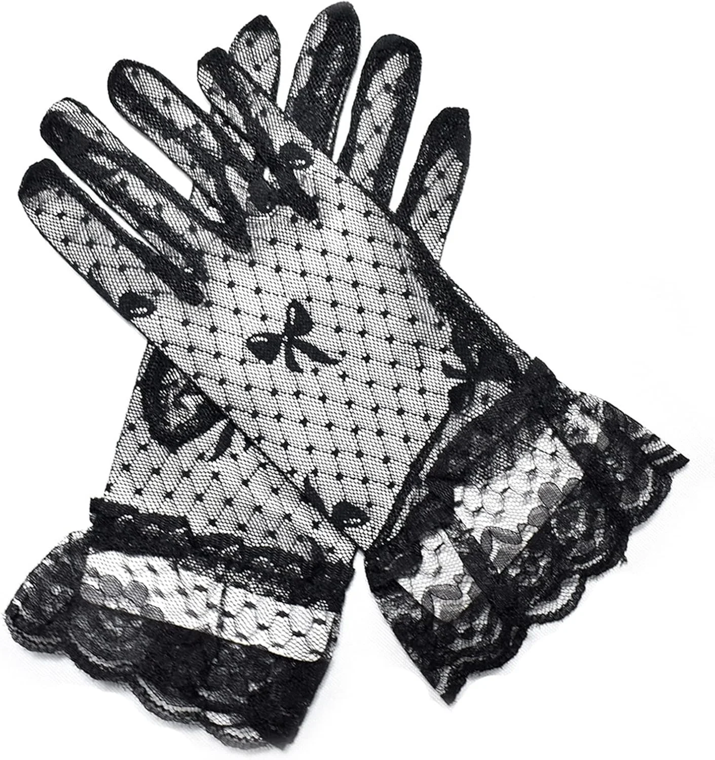 دستکش های توری مشکی زنانه YWLETO مناسب رانندگی در تابستان، ضد آفتاب، با پاپیون، مناسب عروسی