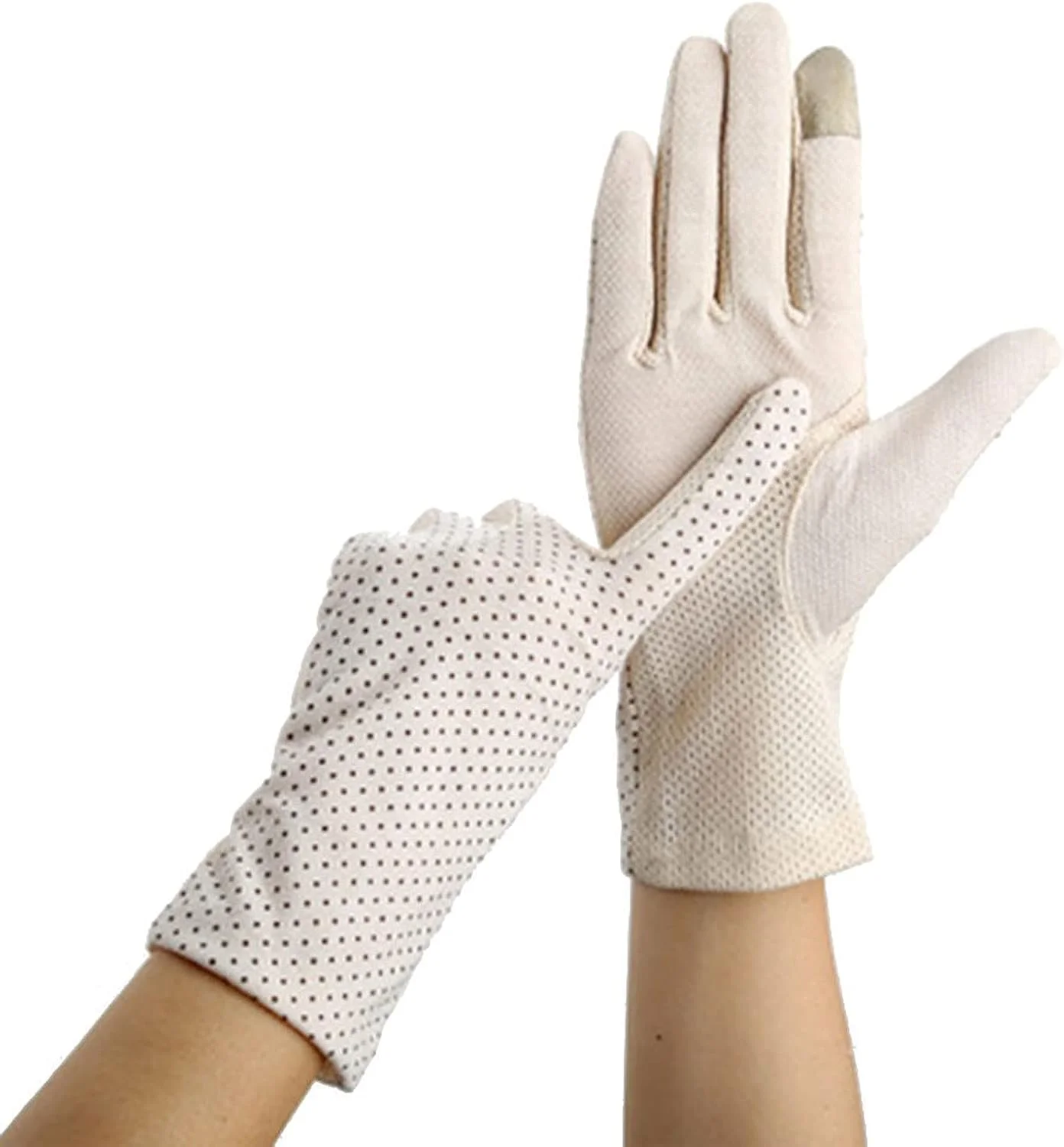 دستکش های نخی نازک توری ضد لغزش ضد آفتاب زنانه YWLETO مناسب فصل تابستان (رنگ: بژ)