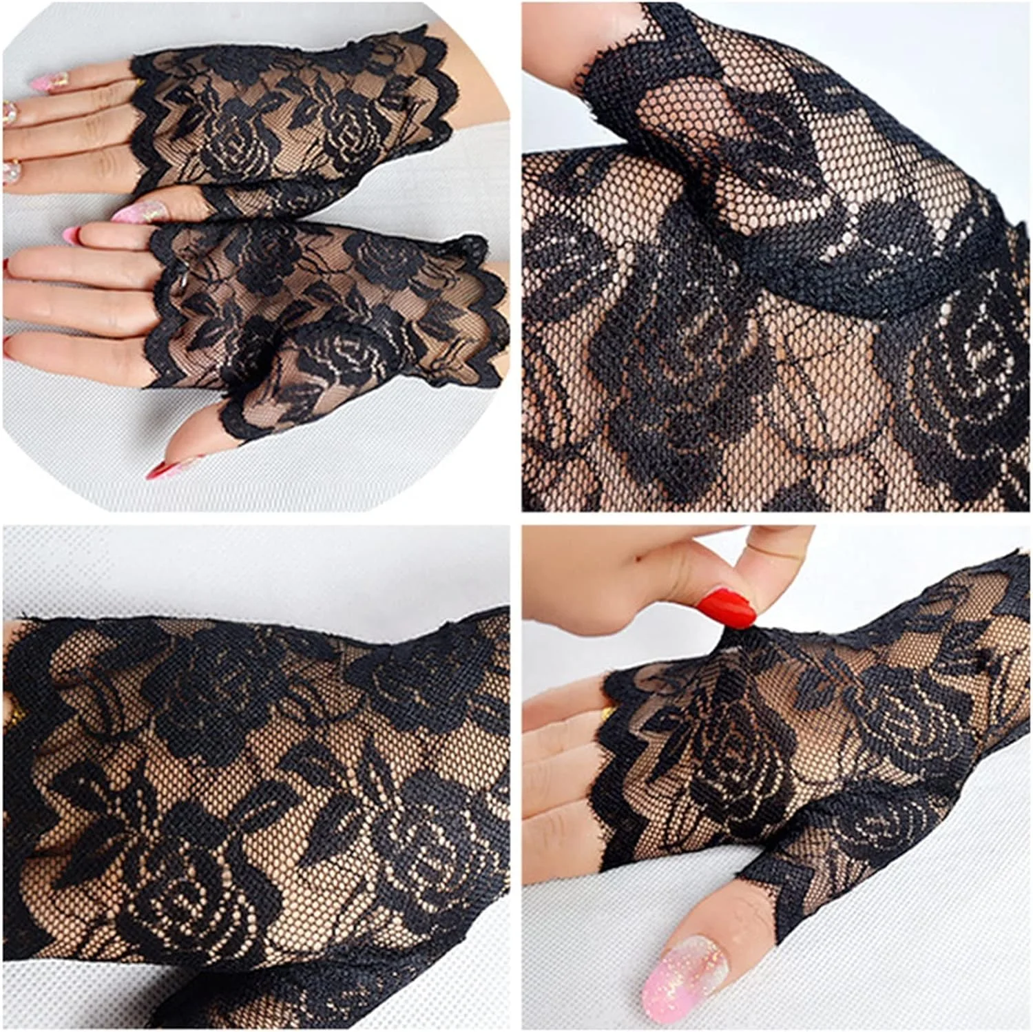 دستکش های نیم انگشتی نازک ضد آفتاب زنانه YWLETO مناسب تابستان - مشکی - دستکش های کوتاه