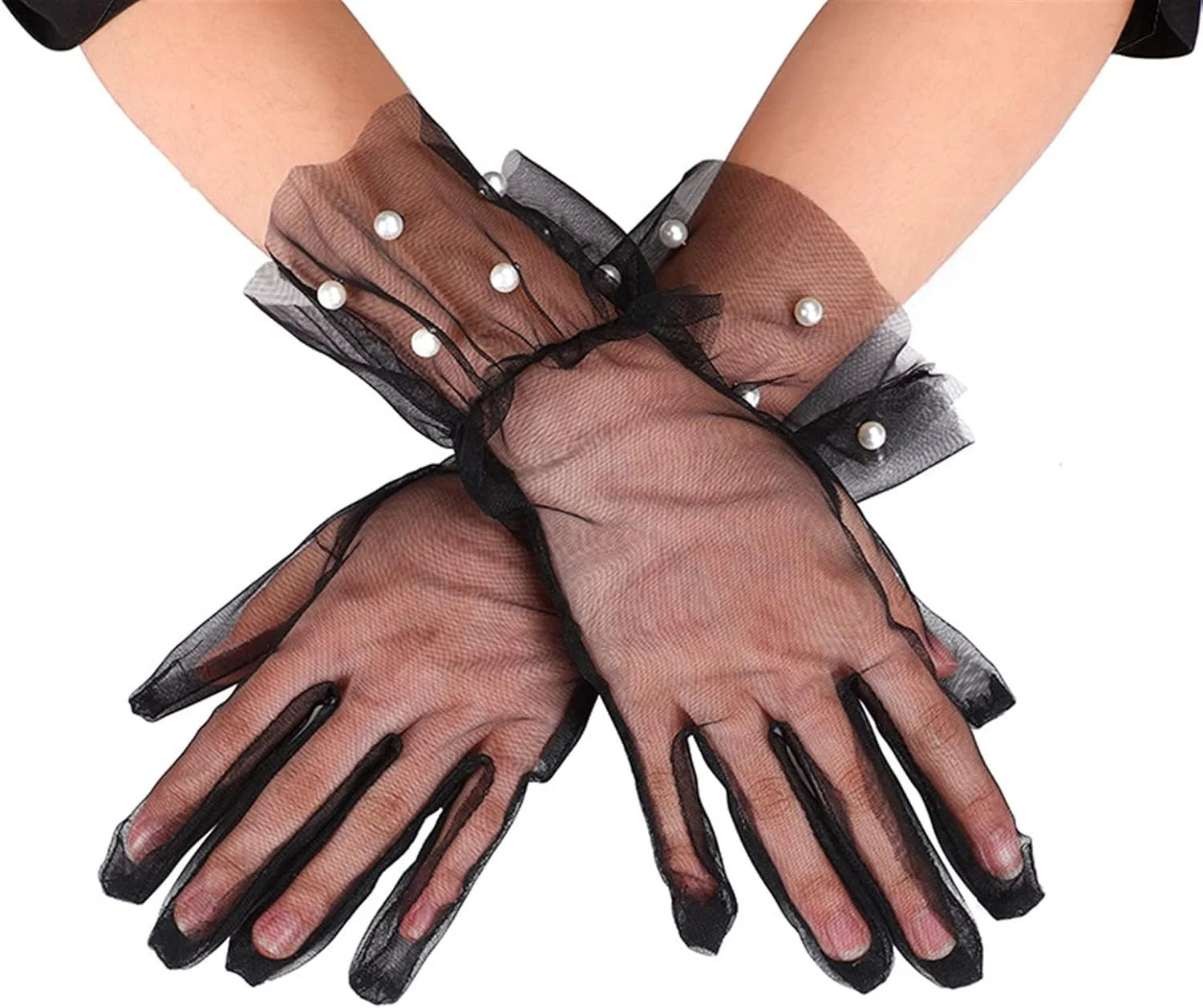 دستکش های توری مشکی زنانه YWLETO مناسب تابستان، دستکش های ضد آفتاب کوتاه، دستکش های توری نازک، دستکش های بدون انگشت زنانه