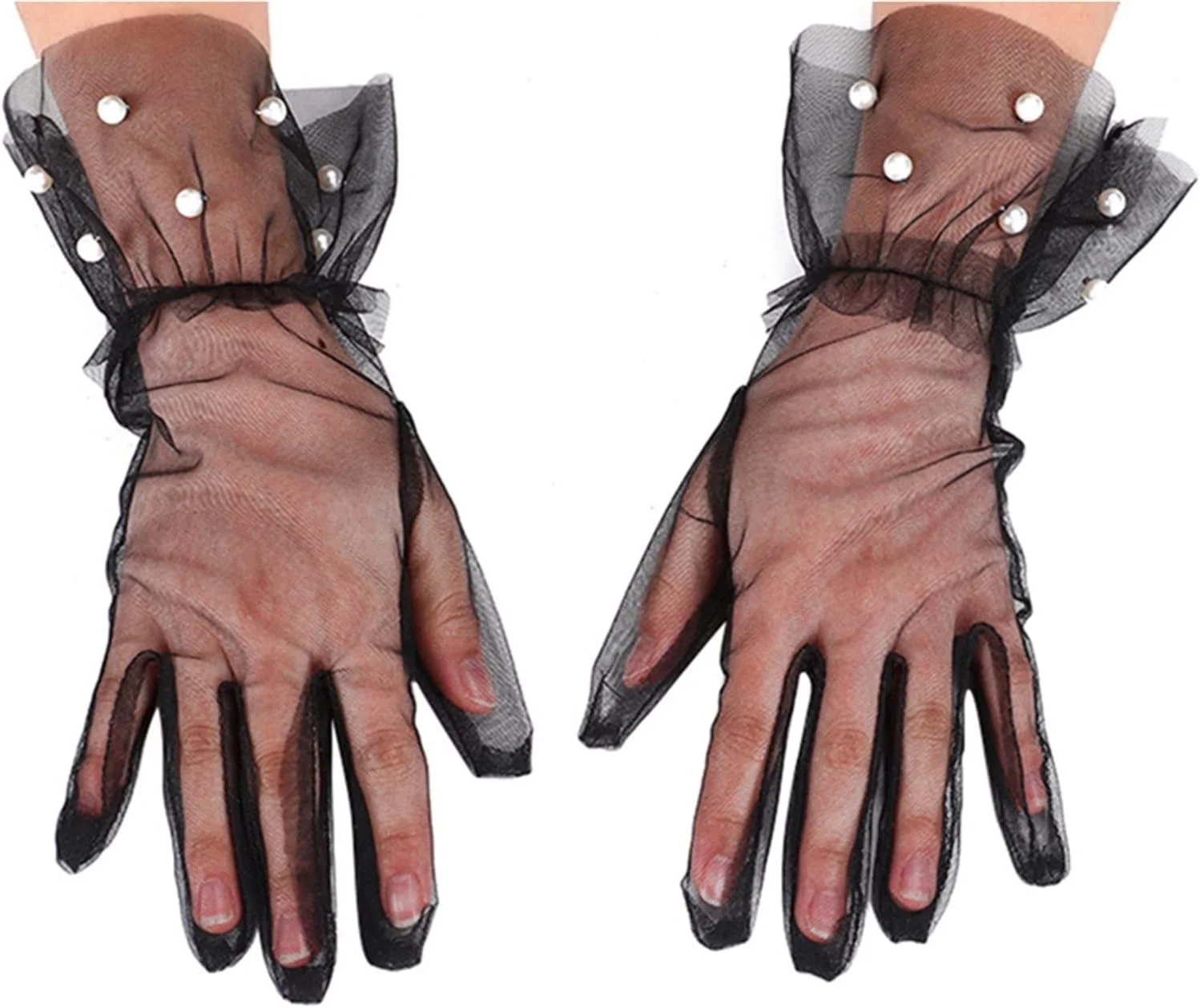 دستکش های توری مشکی زنانه YWLETO مناسب تابستان، دستکش های ضد آفتاب کوتاه، دستکش های توری نازک، دستکش های بدون انگشت زنانه