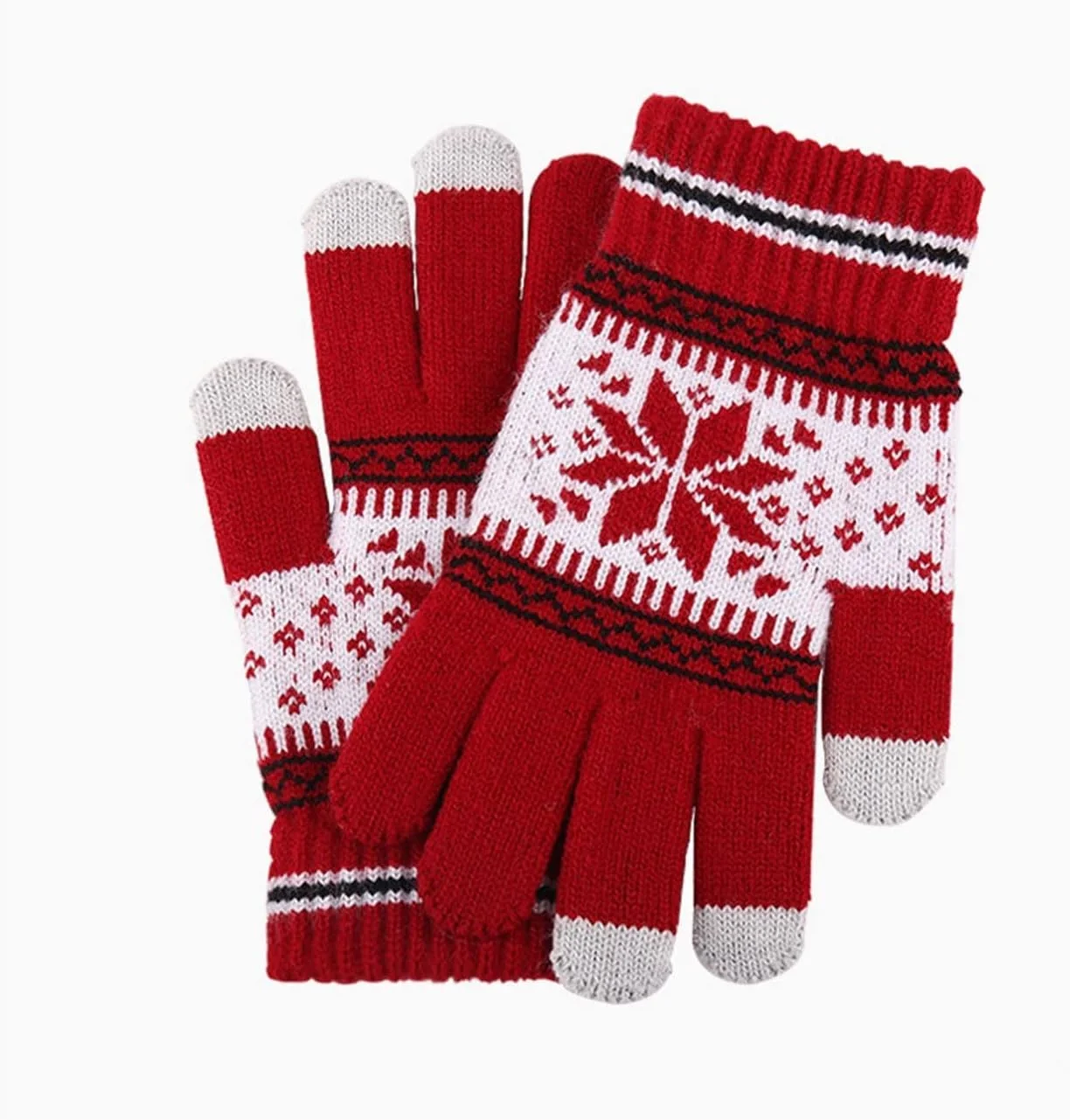 دستکش های گرم زمستانی YWLETO زنانه مردانه کشباف طرح دانه برف انگشت کامل Guantes دستکش های ضخیم زنانه دستکش صفحه لمسی زنانه (رنگ: آبی تیره)