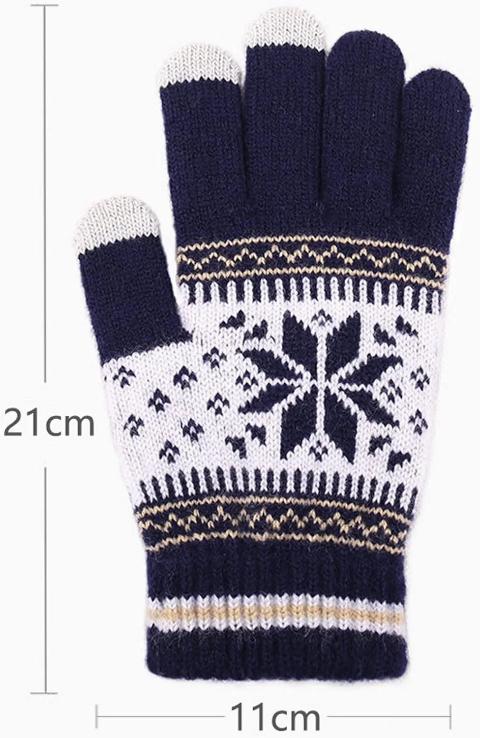 دستکش های گرم زمستانی YWLETO زنانه مردانه کشباف طرح دانه برف انگشت کامل Guantes دستکش های ضخیم زنانه دستکش صفحه لمسی زنانه (رنگ: آبی تیره)