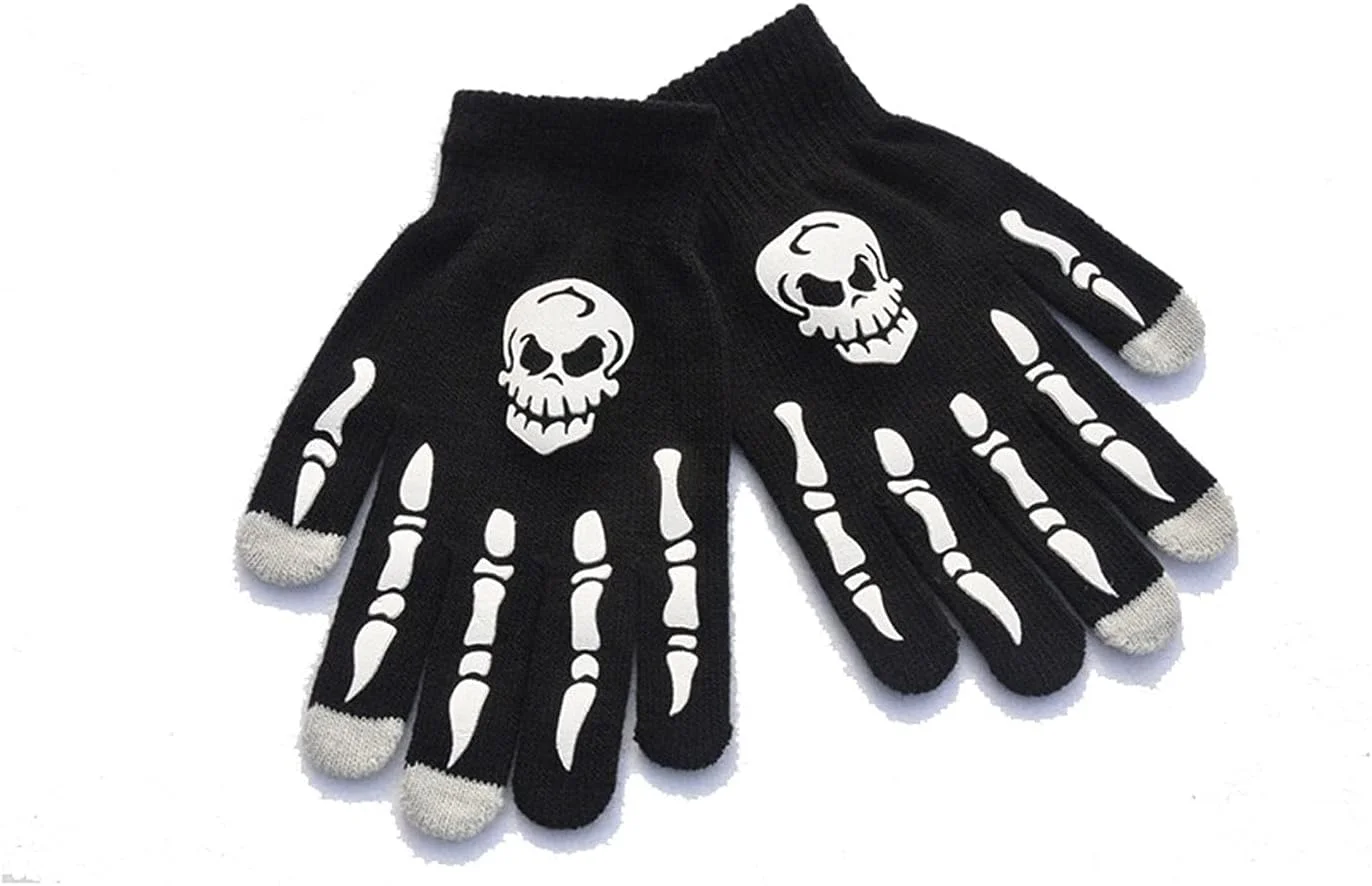 دستکش بافتنی شب‌تاب طرح اسکلت YWLETO مناسب رانندگی و گرم نگه داشتن دست‌ها - زنانه (رنگ: مشکی 1)