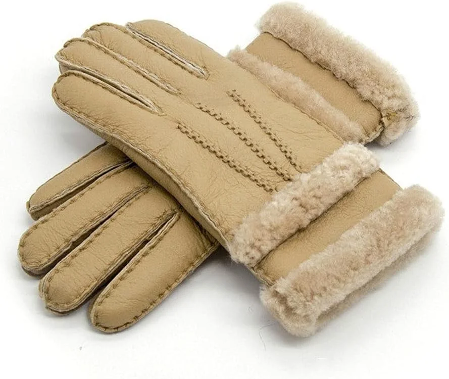 دستکش زمستانی زنانه YWLETO از جنس پوست گوسفند، دستکش های گرم خزدار، دستکش های چرمی تمام انگشتی برای زنان (رنگ: Hortel)